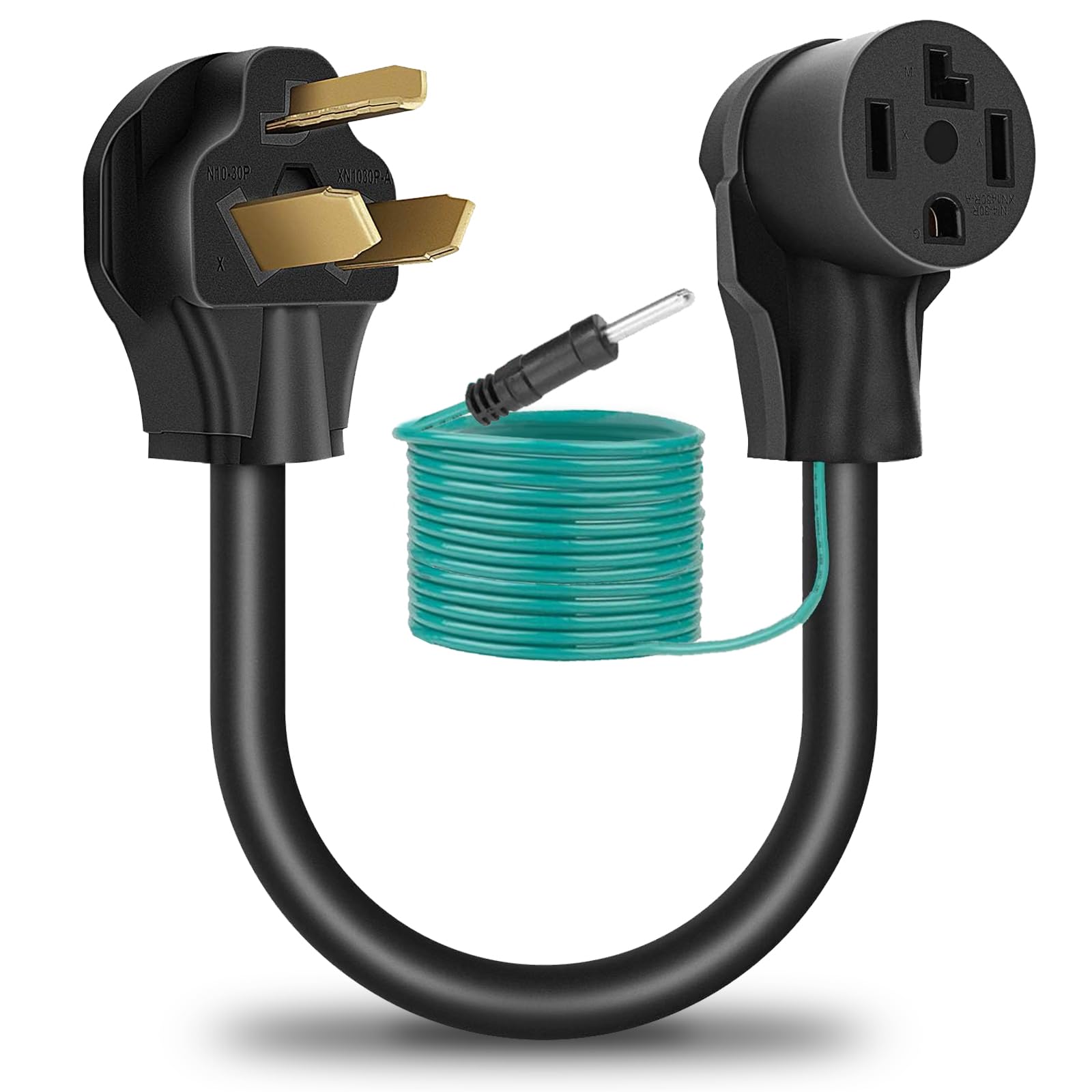 Dryer Adapter Cord, Nema 10 30P Male To 14 30R Female With Ground Wire   4 Prong To 3 Prong, 1.5Ft, 30A/250V, Stw 10Awg   Ideal