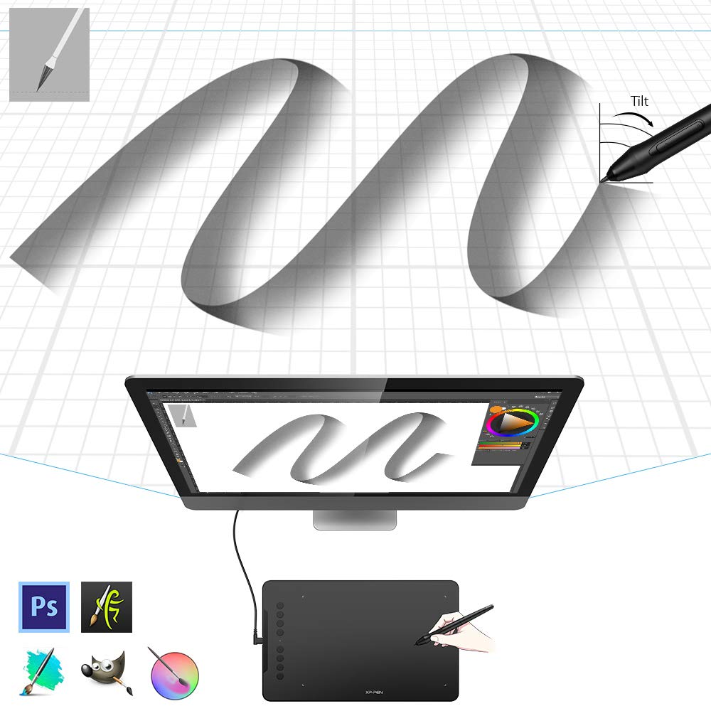 Xppen Deco 01 V2 Graphics Tablet 10X6.25 Inch Drawing Tablet 8192 Levels Pressure Battery-Free Pen With Tilt Function Android/Ch