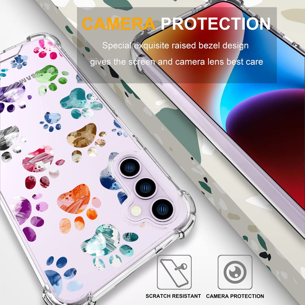 Endiy Samsung Galaxy S23 Case Cute Dogs Paws For Women Girls Girly Designer Phone Case Clear With Design,Case Compatible With Sa