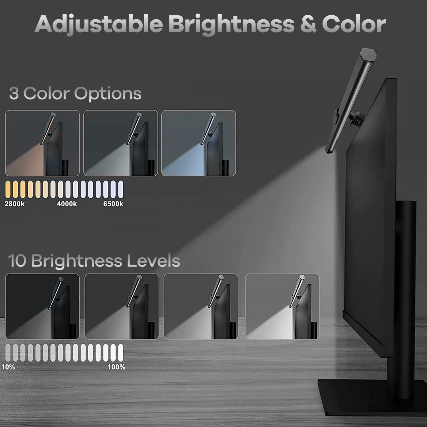 HIOUME Monitor Light Bar USB Powered LED Computer Lamp No Glare 3 Color Temperature 10 Dimming Black