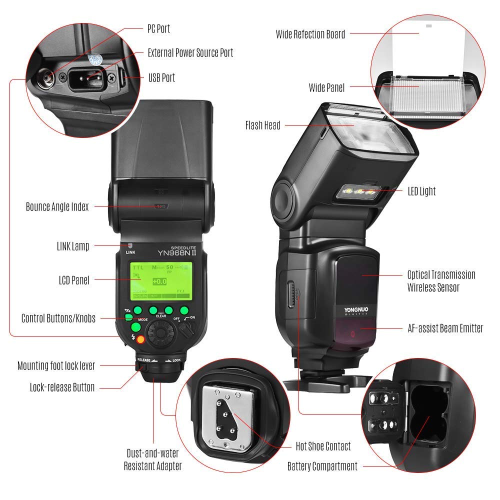 Yongnuo Yn968N Ii Yn968Nii Gn60, Wireless On Camera Flash Speedlite Unit, Hss Ttl 1/8000S, For Nikon D7300 D7200 D7100 D5600 D55