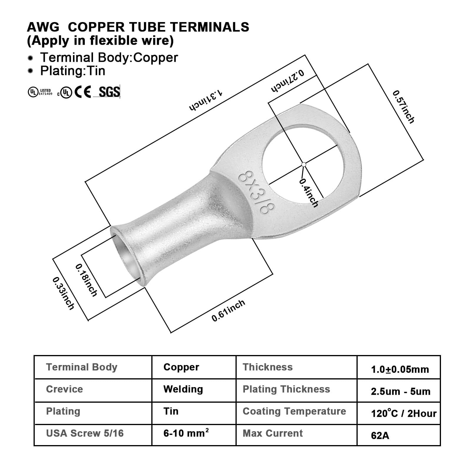Battery Cable - Igreely 8 Awg 8 Gauge Wire Tinned Copper Wire Battery Power Inverter Cables With 3/8 Lugs Terminals For Solar