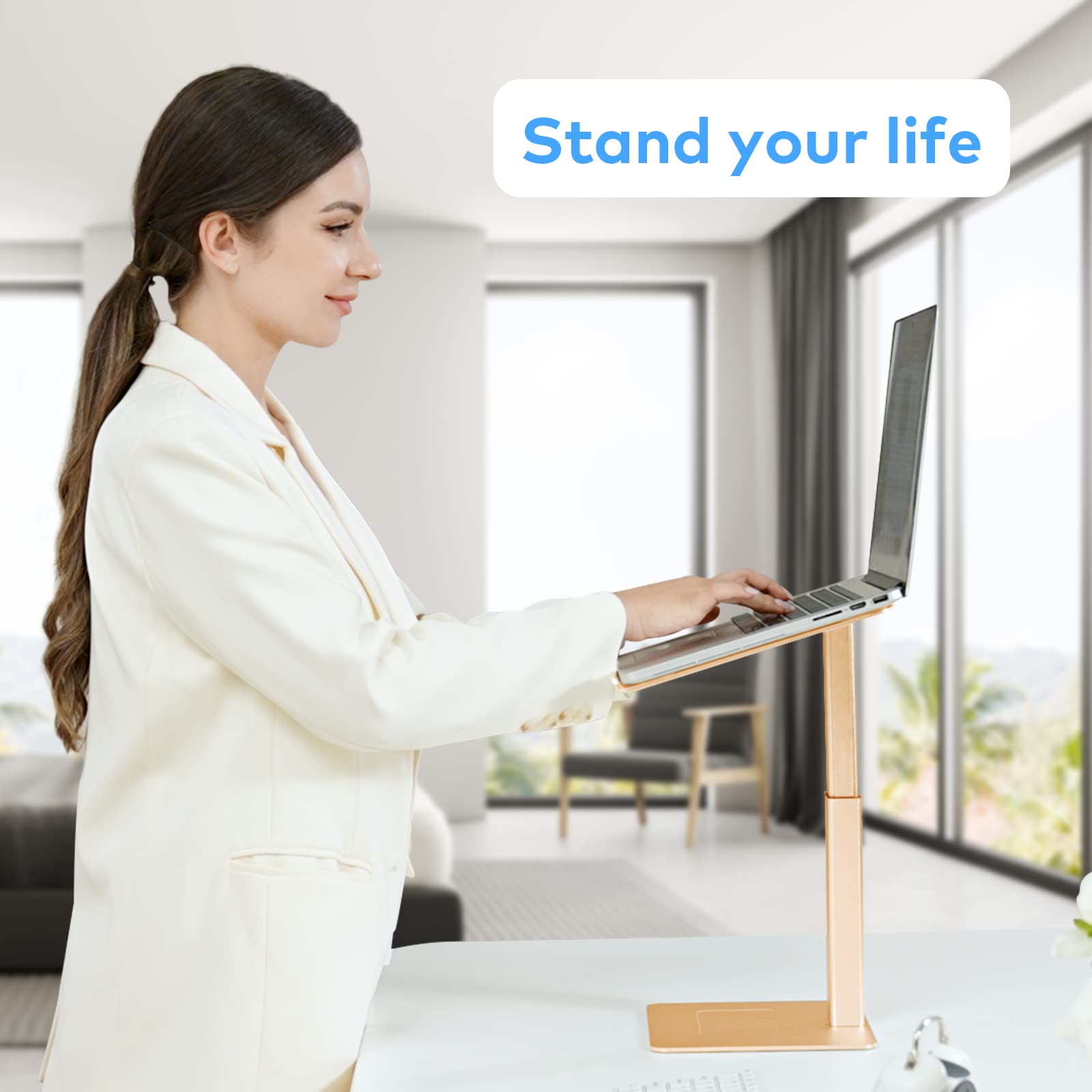 Vecofo Laptop Stand For Desk, Ergonomic Aluminum Laptop Stand Adjustable Height From 7-15, Sitting And Standing Laptop Riser For