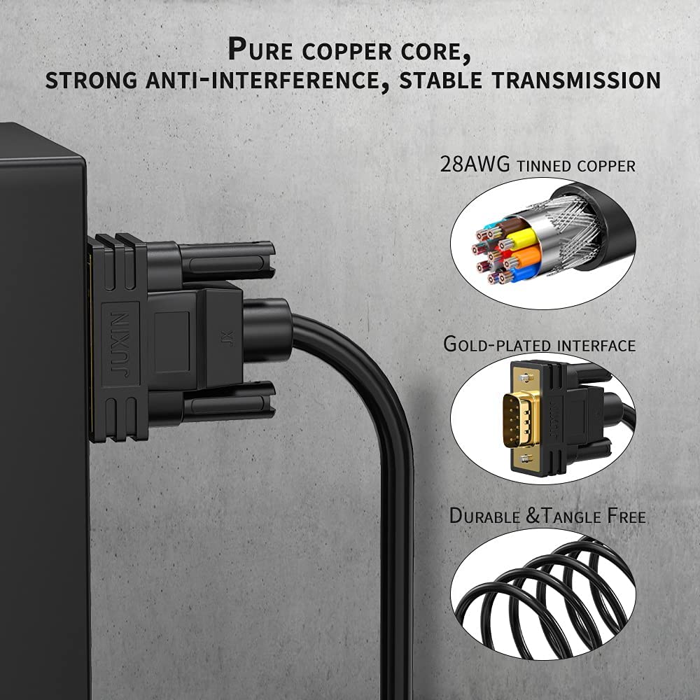 Juxinice Db9 Male To Female Extension Serial Cable 6 Foot Double Shielded With Foil And Braid, D Sub 9 Pin Rs232 Rs485 Serial Sh