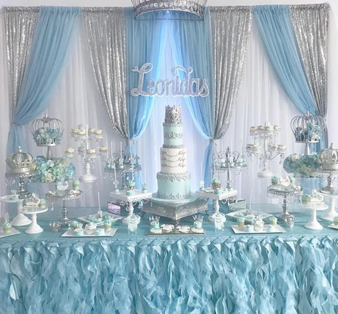 QueenDream Silver Sequin Backdrop Curtains - 2 Panels 2FTx8FT Polyester for Wedding & Party Decor