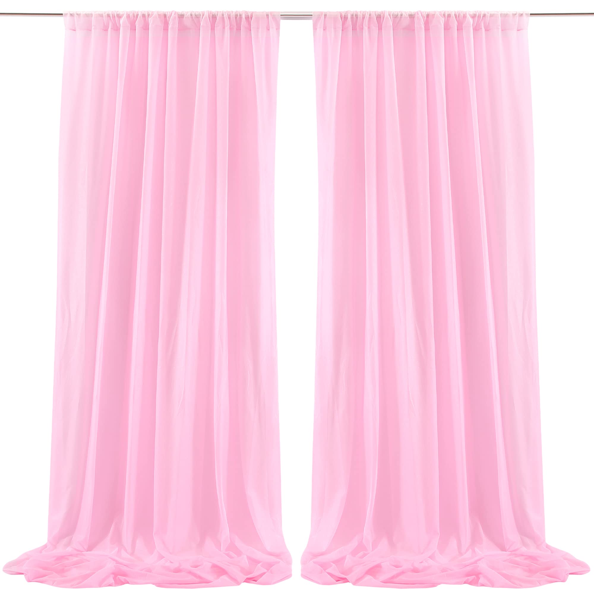 Wish Care 10Ft X 10Ft Pink Chiffon Sheer Backdrop Curtains, Wrinkle Free Draping Fabric Wedding Arch Drapes For Party Ceremony S