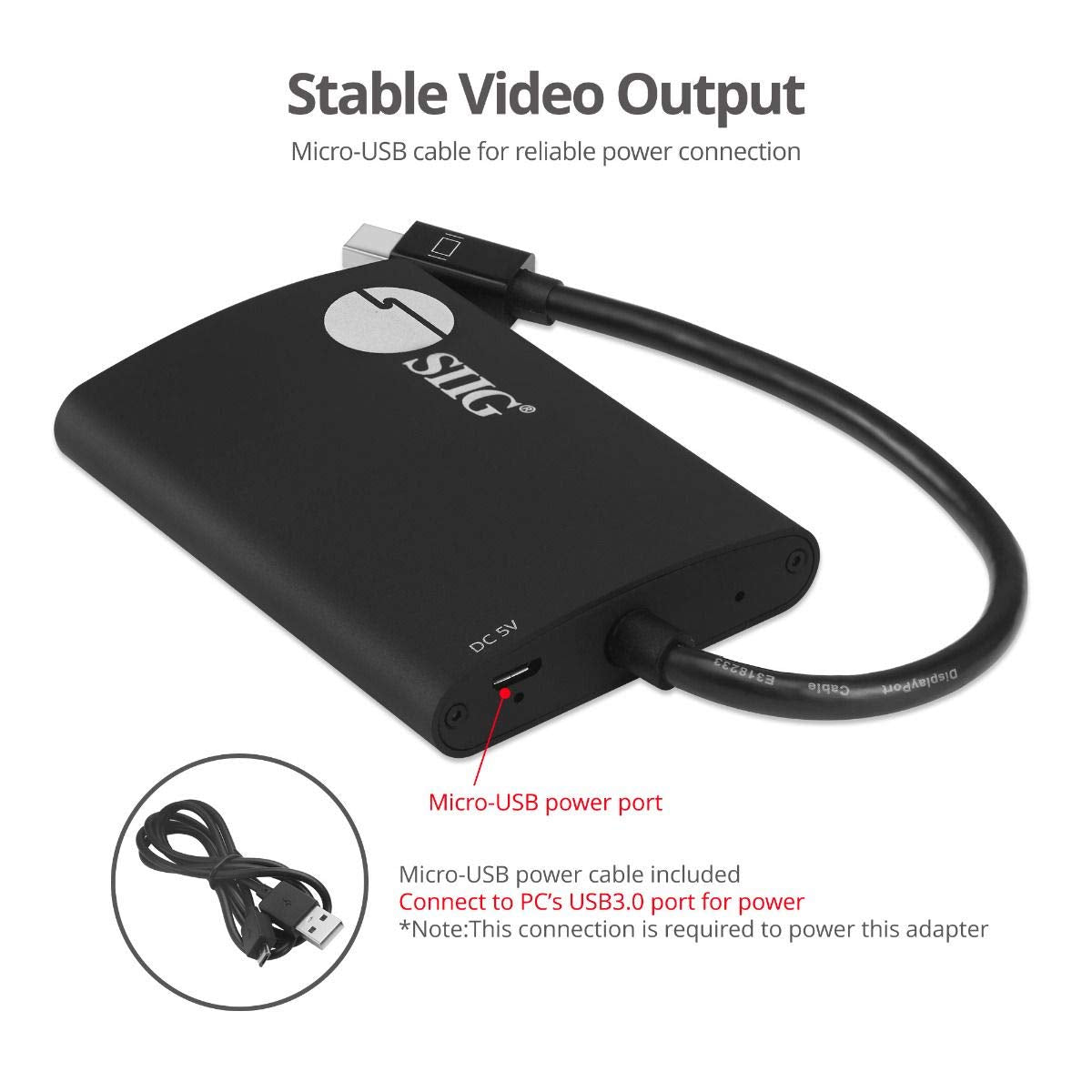SIIG 2-Port Mini DisplayPort 1.2 MST Hub Video Splitter CE-DP0J11-S1 Aluminum Black