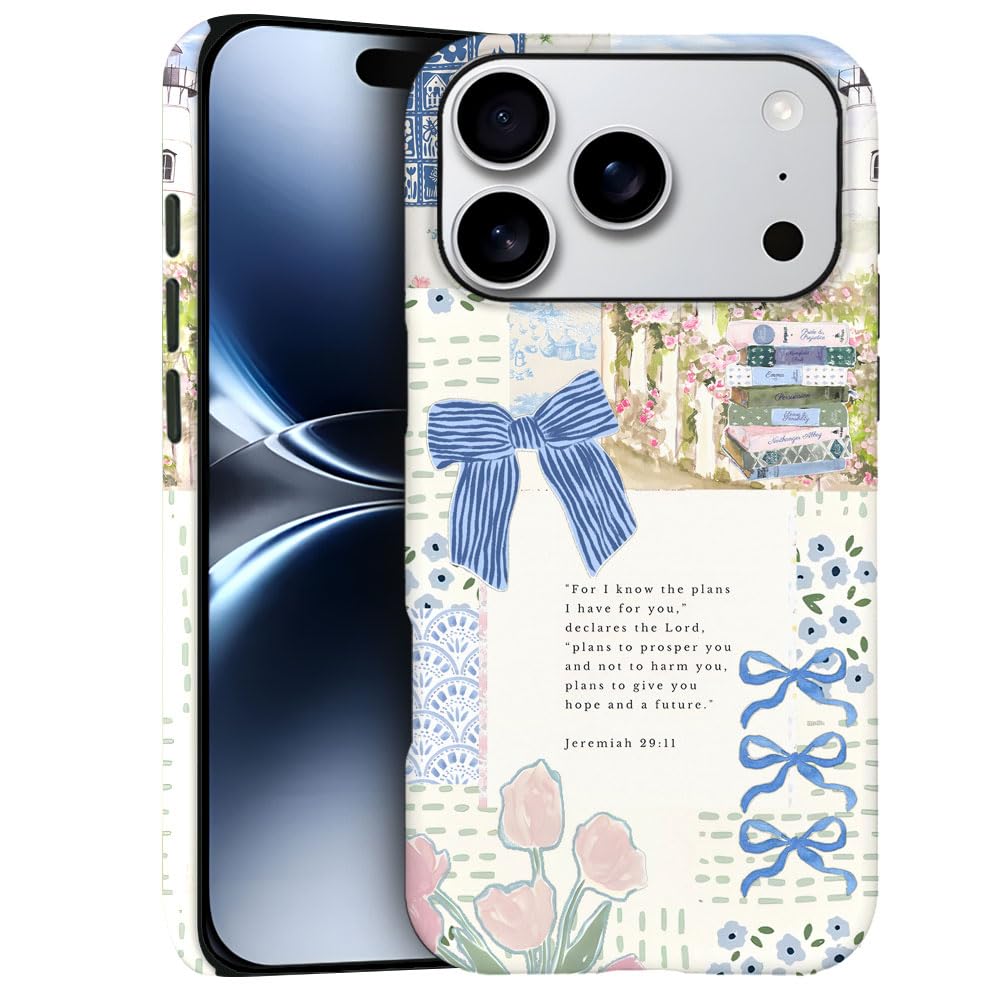 Case for iPhone 17 Pro - Slim Fit Anti-Scratch Phone Case for Girl Women - Christian Blue Bow God Religious (Frosted)