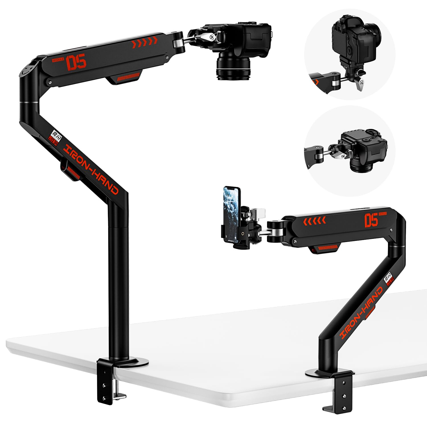 JINRAIKO Overhead Camera Mount with 360 Adjustable Arm & Phone Holder for TikTok Live Streaming Photography Studio Content Creat