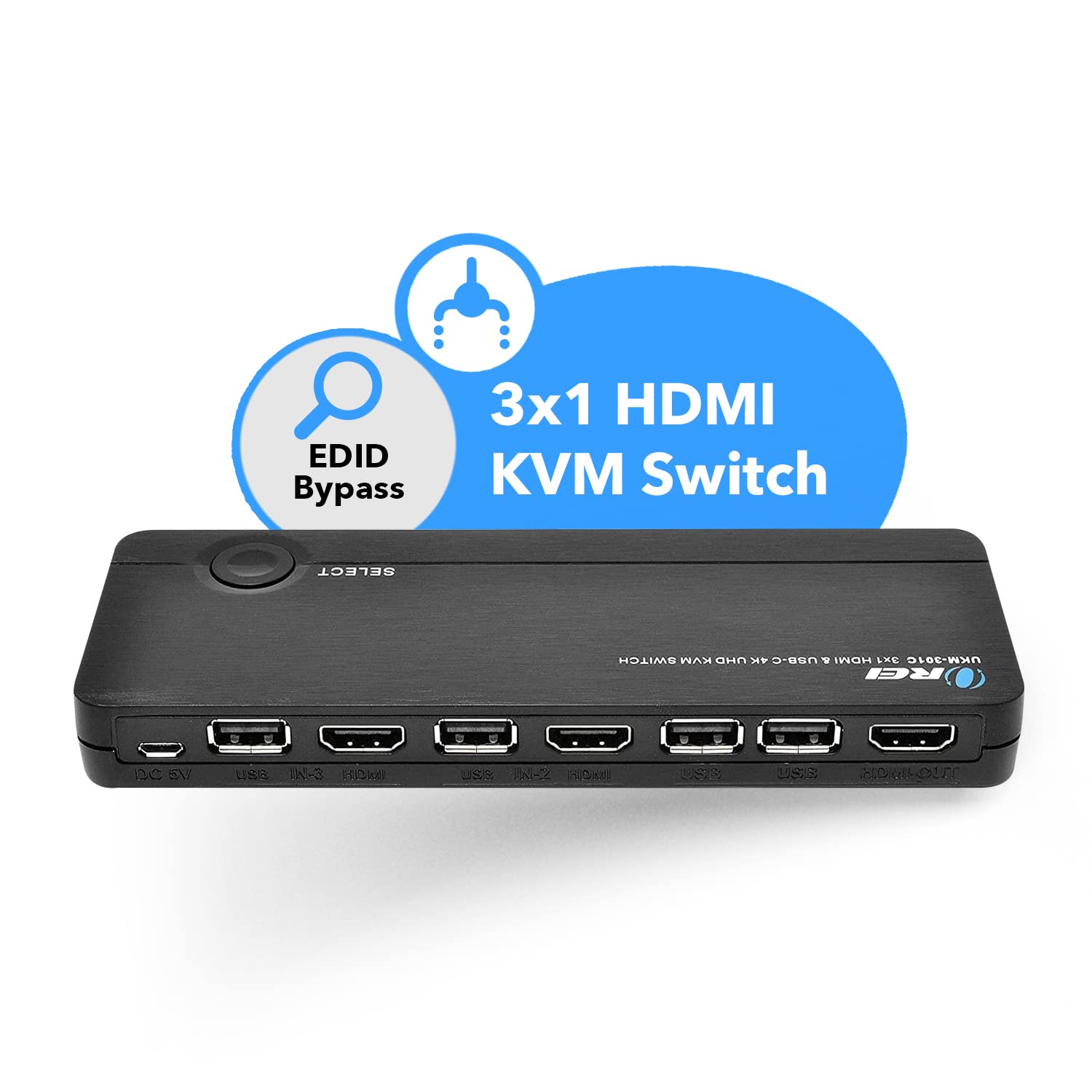 Orei 4K 3 Port 3X1 Hdmi Kvm Switch, Share Multiple Devices, Pc, Computers, Phones, Gaming On One Display Monitor, Keyboard Contr