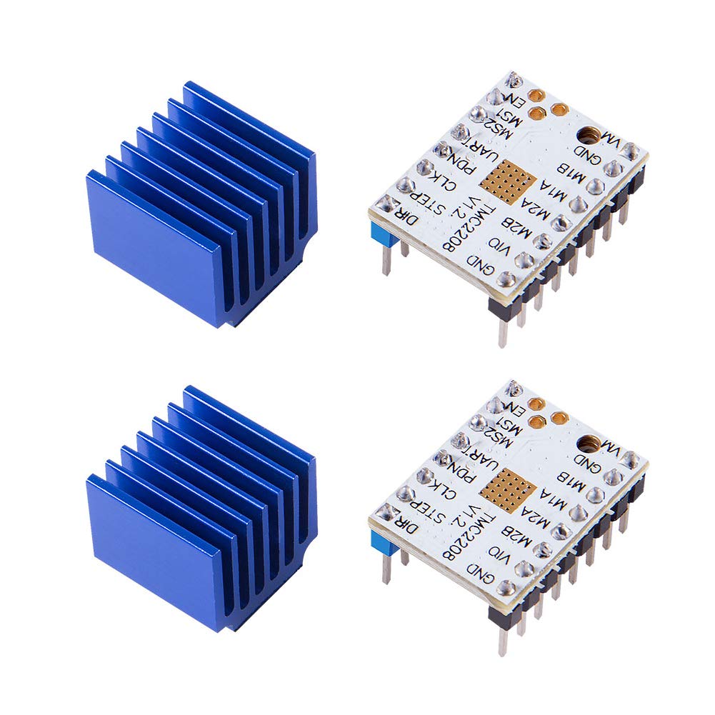 2Pcs Tmc2208 V1.2 3D Printer Stepper Motor Driver, Upgrade Tmc2208 Stepper Driver Module With Heat Sink Screwdriver For 3D Print