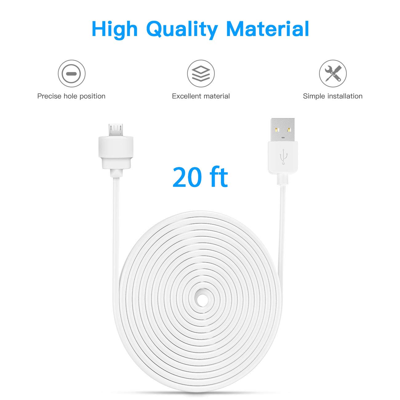 Koroao 20Ft/6M Usb Charging Cbale For Blink Mini, Power Supply Extension Charger Cable Comepatible With Blink Mini Indoor Plug I