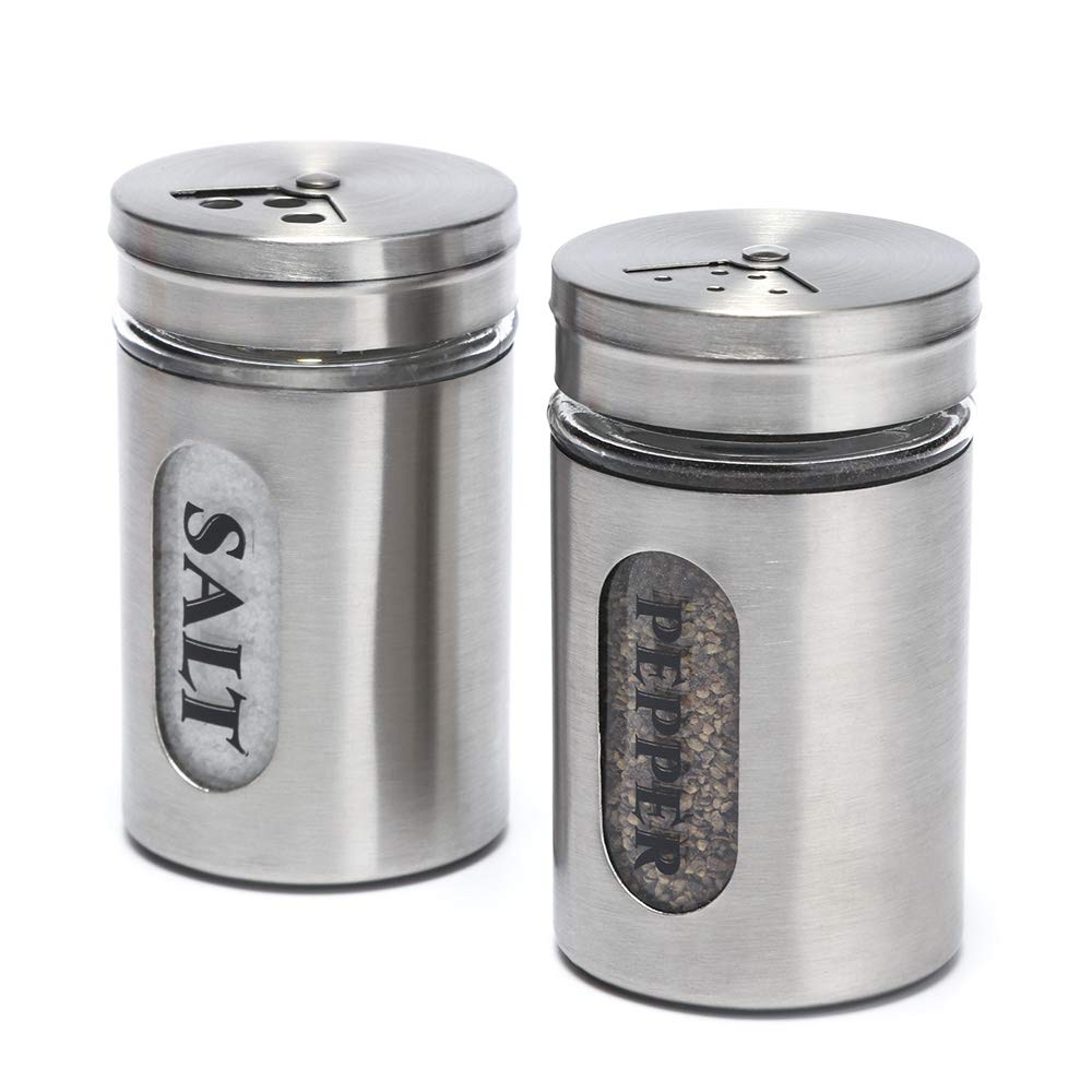Salt And Pepper Shakers Stainless Steel And Glass Set (Silver)