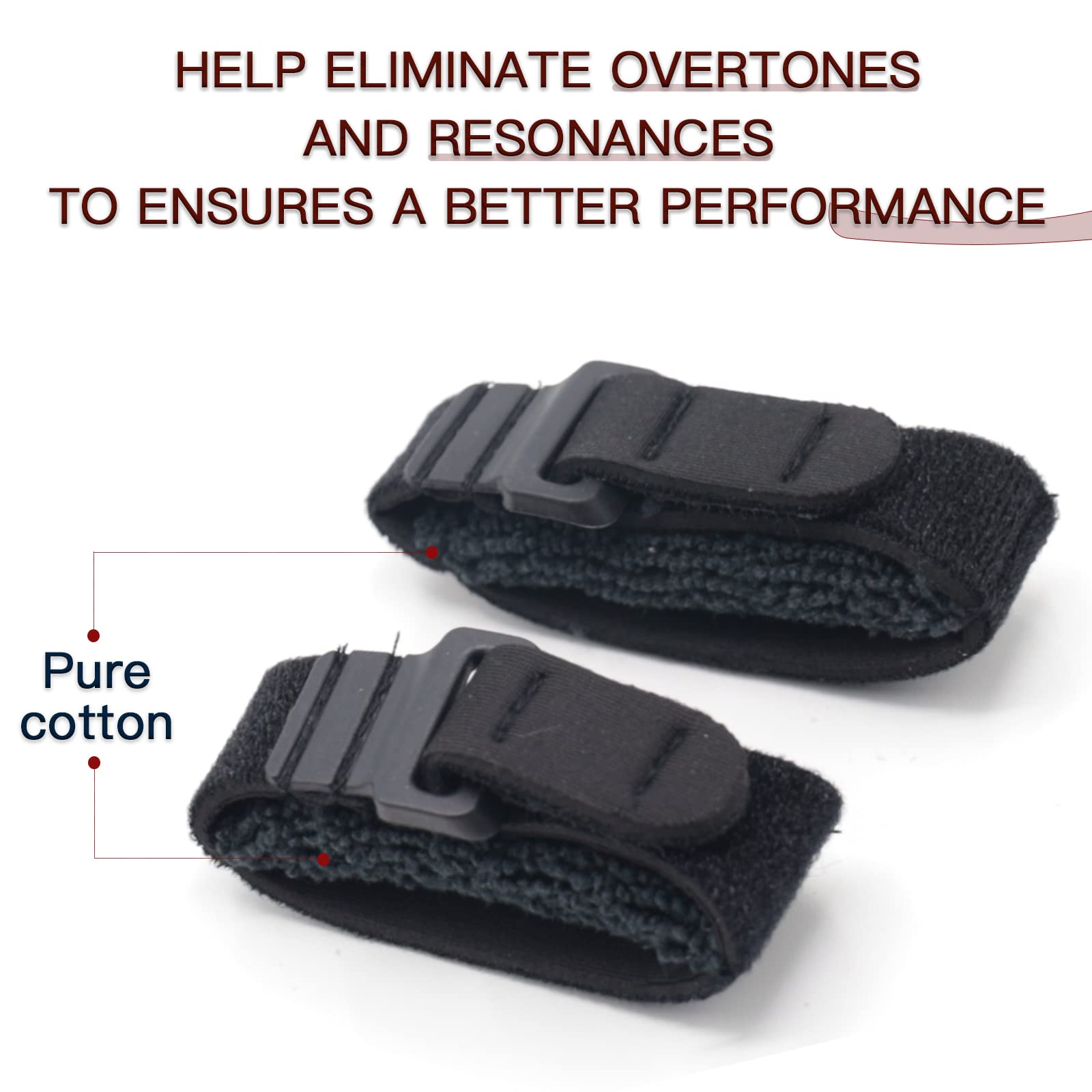 Cheerock 2Pcs Bass Guitar String Mute Damper, Cotton Bass Guitar Fret Mute, Adjustable Guitar String Dampener, Bass Guitar Acces