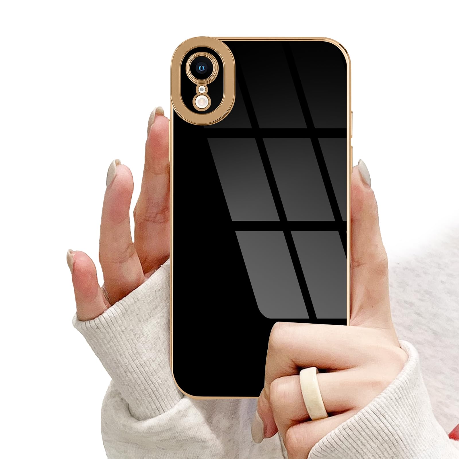 Lafunda Compatible With Iphone Xr Case, Cute Luxury Plating Case For Women Girls Elegant Golden Edge Pretty Shockproof Tpu Bumpe