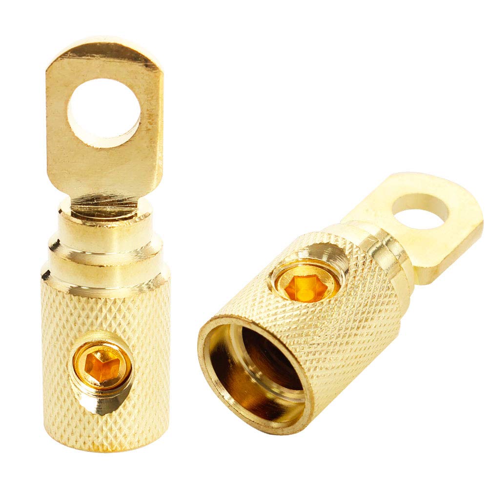 Car Audio Battery Terminal Connector Pure Brass Gold Plated 4 Gauge Car Audio Amp Input Reducers For 4 6 Gauge Wire 2Pcs