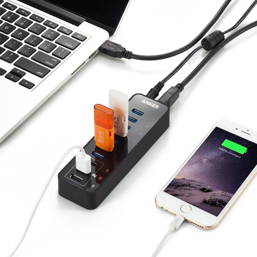 Anker 10 Port 60W Data Hub With 7 Usb 3.0 Ports And 3 Poweriq Charging Ports For Macbook, Mac Pro/Mini, Imac, Xps, Surface Pro,