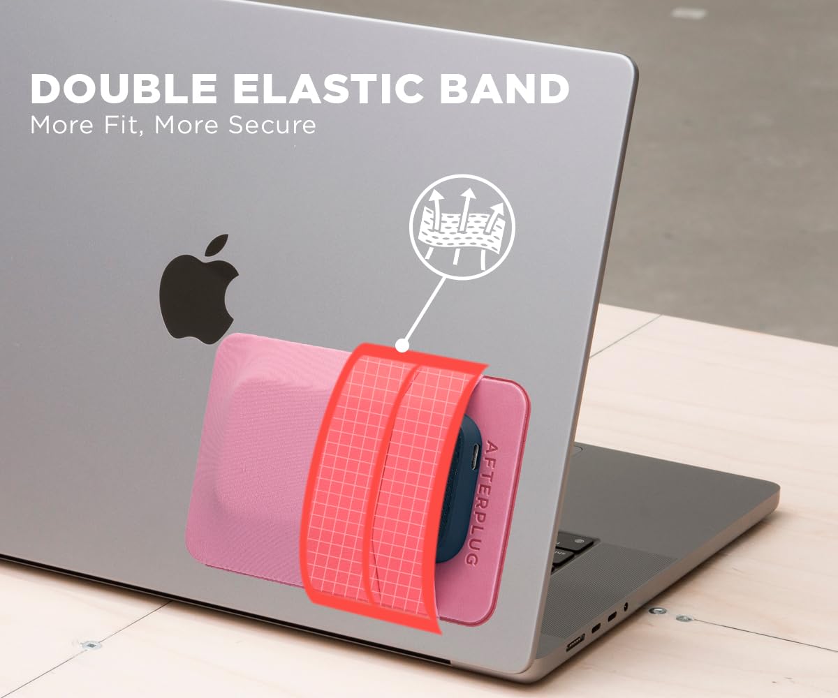 Afterplug 2 Pocket Adhesive Pouch For Laptop, Compatible With External Portable Ssd, Magic Mouse, Usb Cable And More   Rose Pink