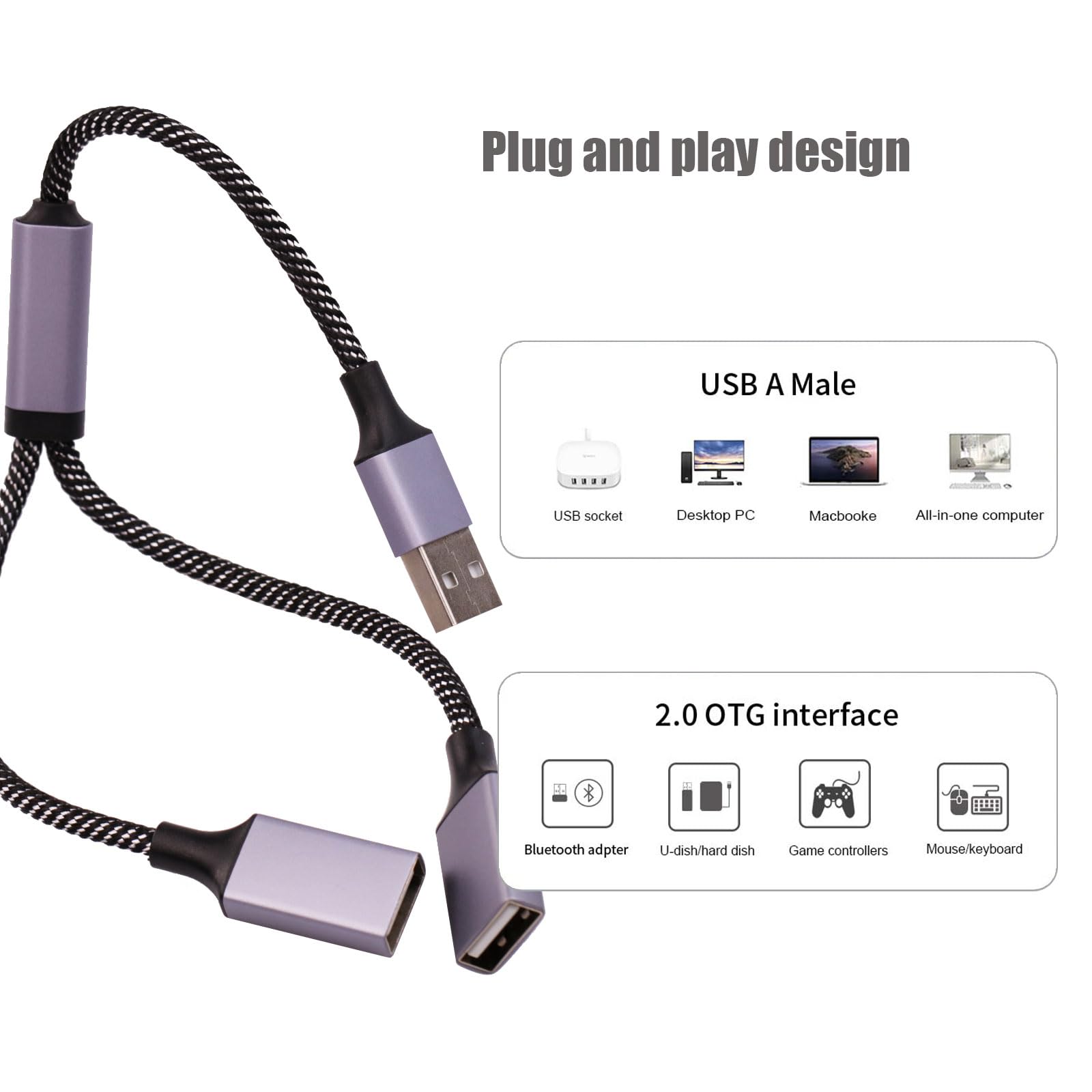 Fidioto Usb A Splitter(10 Inch Long),Usb A Splitter 1 In 2 Out,Usb A Male To 2 Female Usb Y Splitter,Usb Splitter For Charging Slow And Data Transfer For Webcam/Printer/Usb Devices/Laptop Etc.
