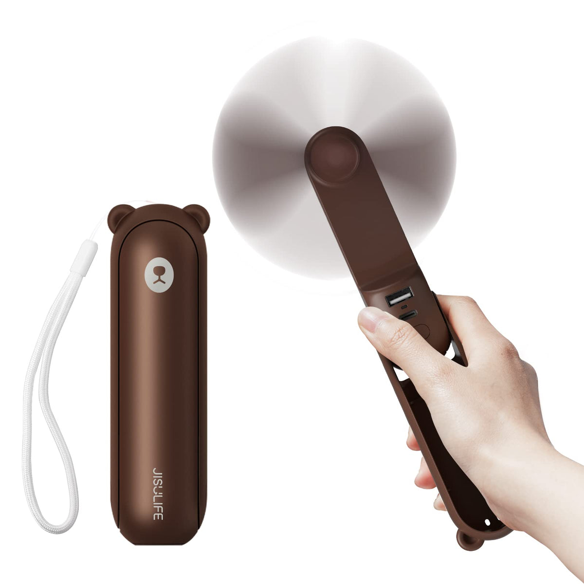 Jisulife Handheld Fan With 4800 Mah Powerbank Max 46 Hours Runtime,Pocket Fan Portable Battery Operated 3 Speeds Brown