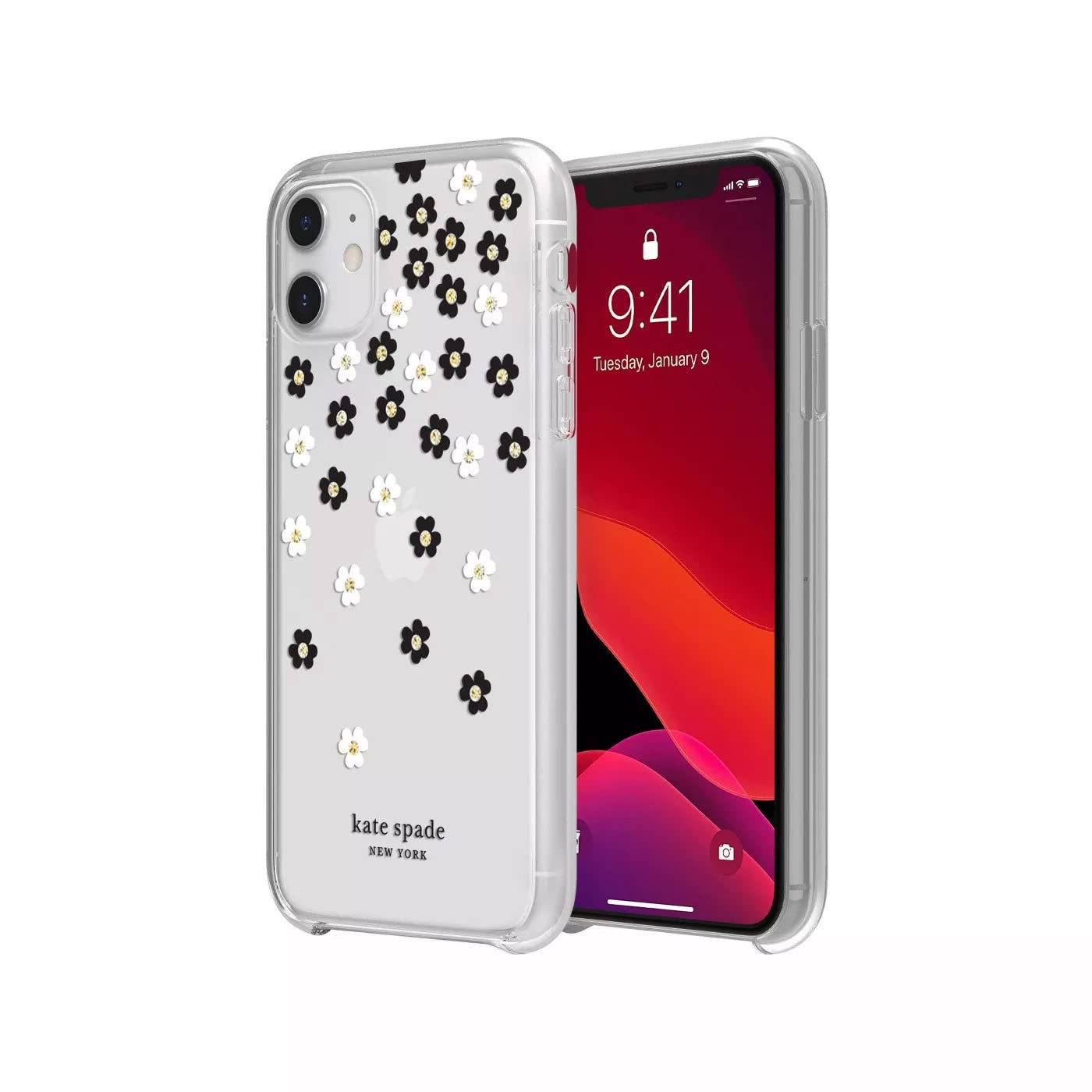 Kate Spade New York Protective Hardshell Case For Iphone 12 Mini   Scattered Flowers Black/White/Gold Gems/Clear/White Bumper