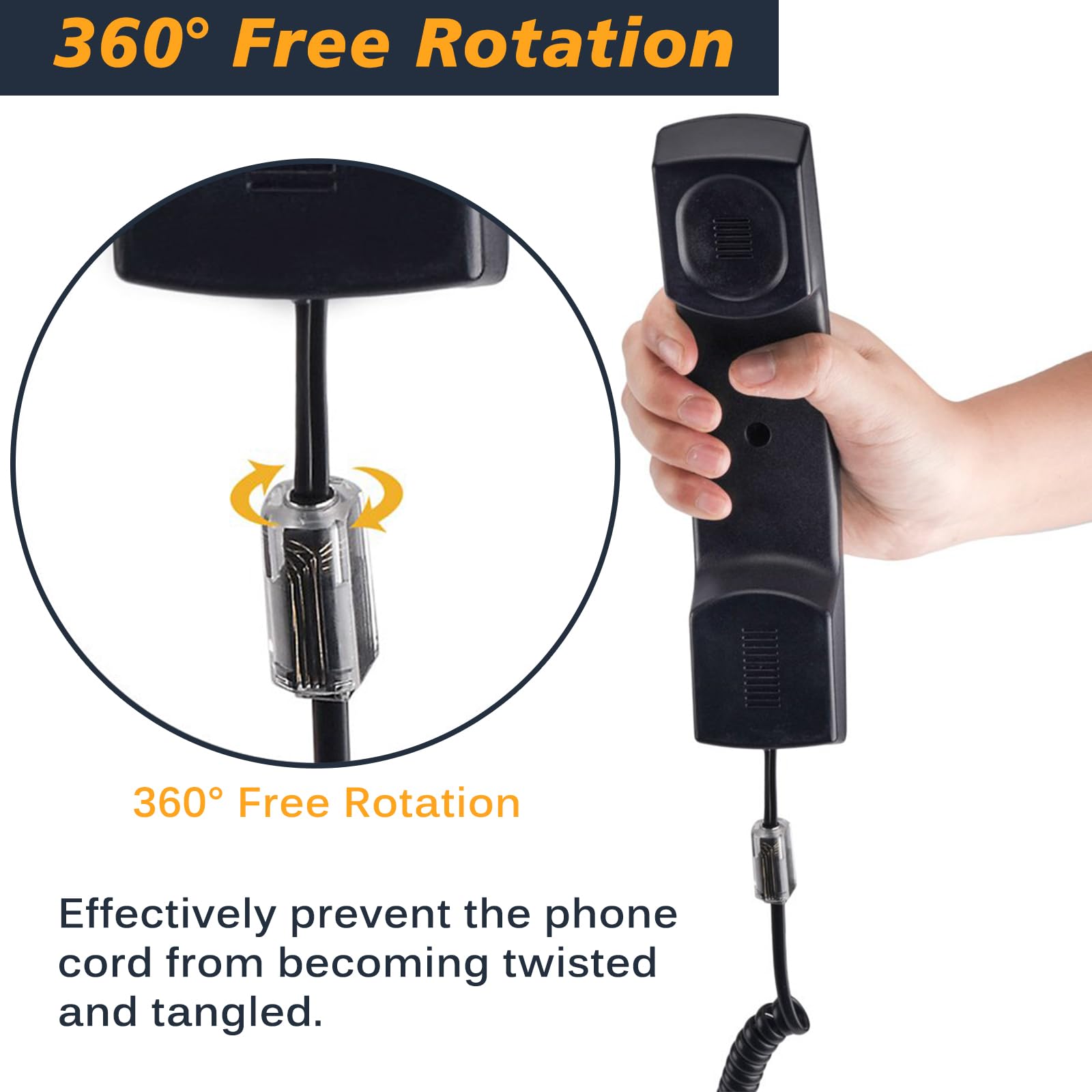 Yienfbev Telephone Handset Cord Detangler 2 Sets, 2 Pack 360 Degree Rotating/Anti Tangle Landline Cable And 2 Pack Telephone Han