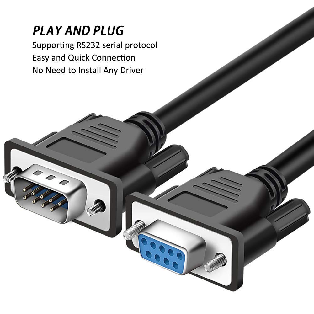 Eviswiy Db9 Cable Male To Female Extension Straight Through 3M 10 Foot 9 Pin Serial Rs232 Cable M/F Black 2 Pack