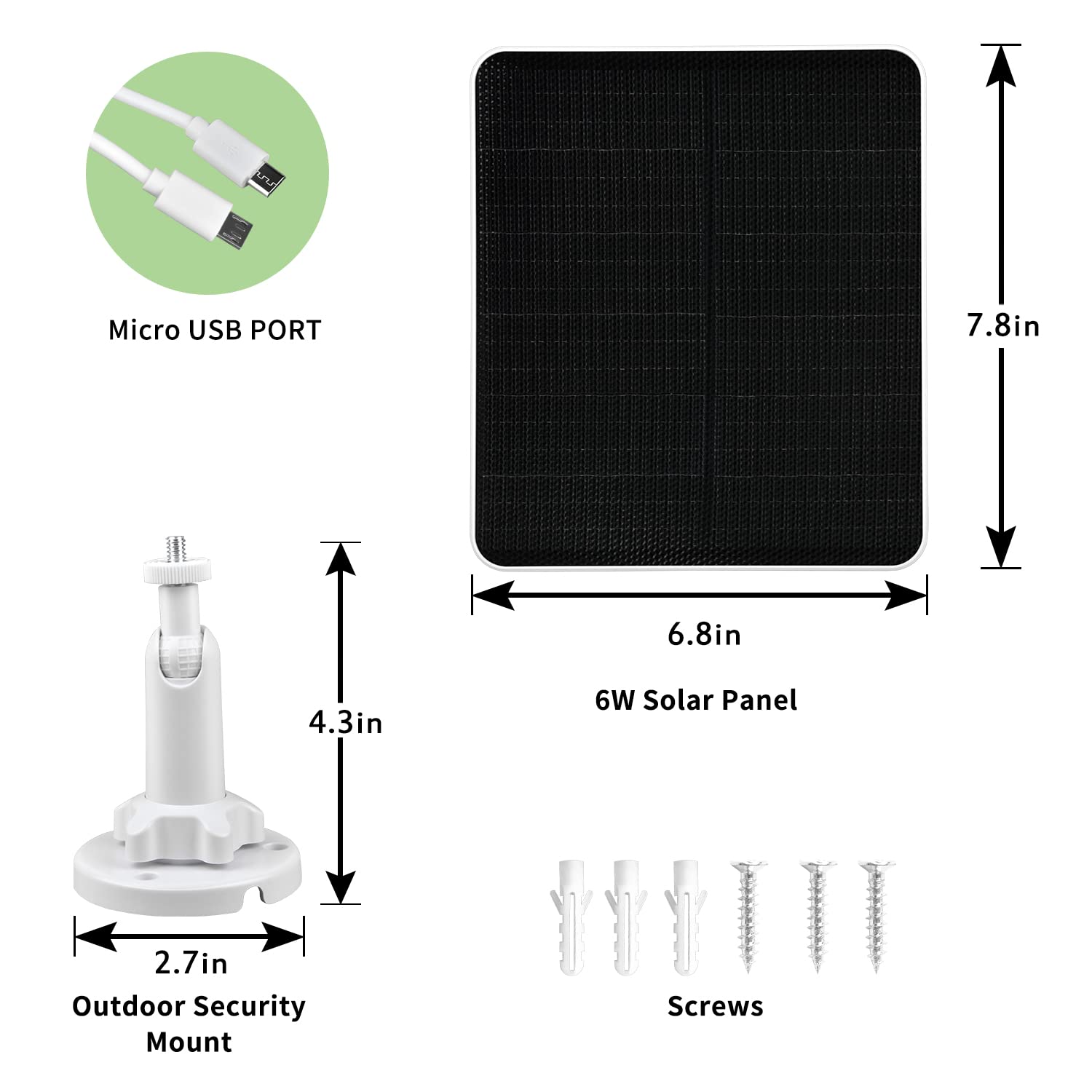 6W Solar Panel For Wyze Cam Outdoor,Compatible With Rechargeable Battery Powered Surveillance Camera, Micro Usb Solar Panel For