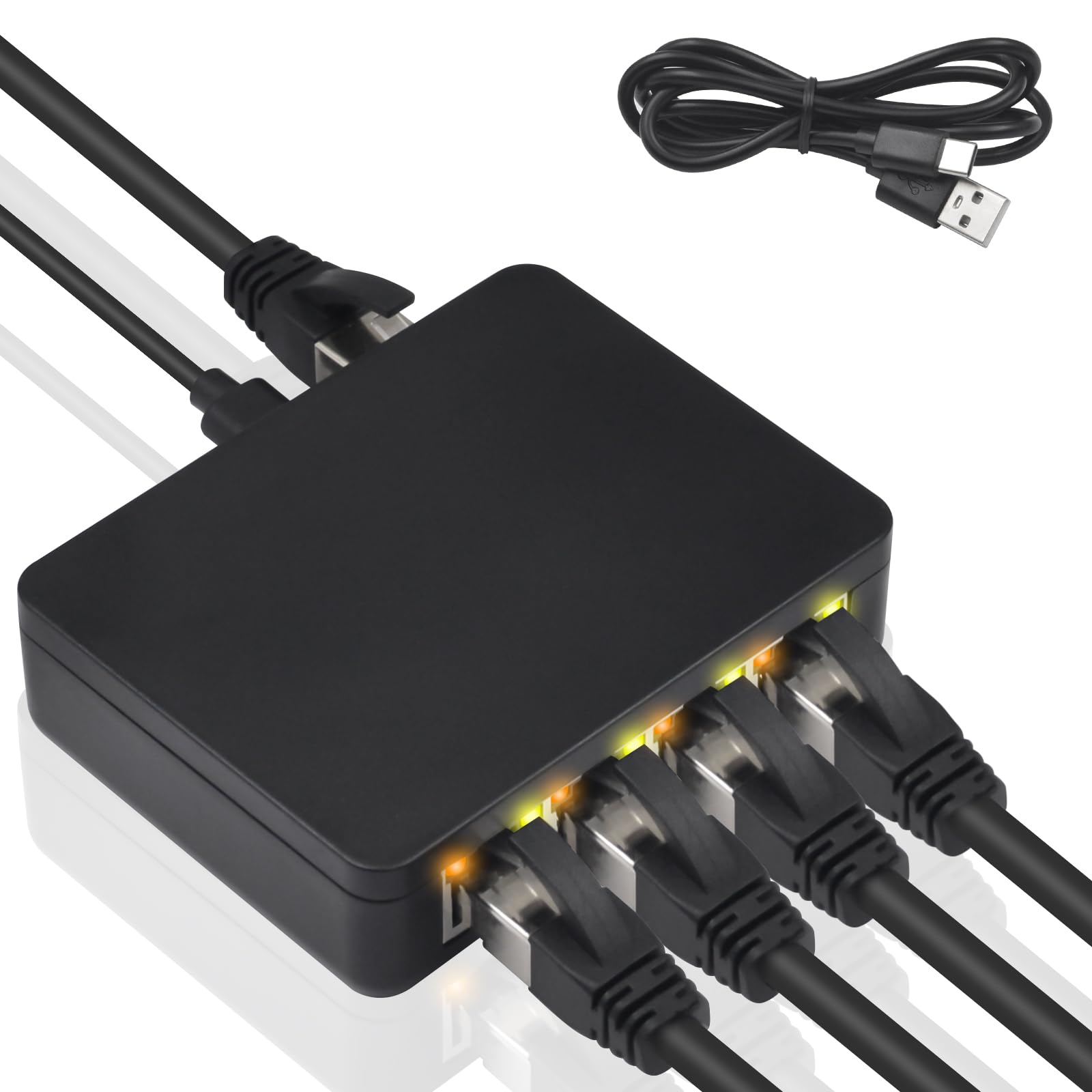 Poyiccot Rj45 Ethernet Splitter 1000Mbps, Ethernet Splitter High Speed, Gigabit Rj45 Network Splitter Adapter With Usb Power Cable For Cat5, Cat6, Cat7 [4 Devices Simultaneous Networking], Rj45 1 To 4