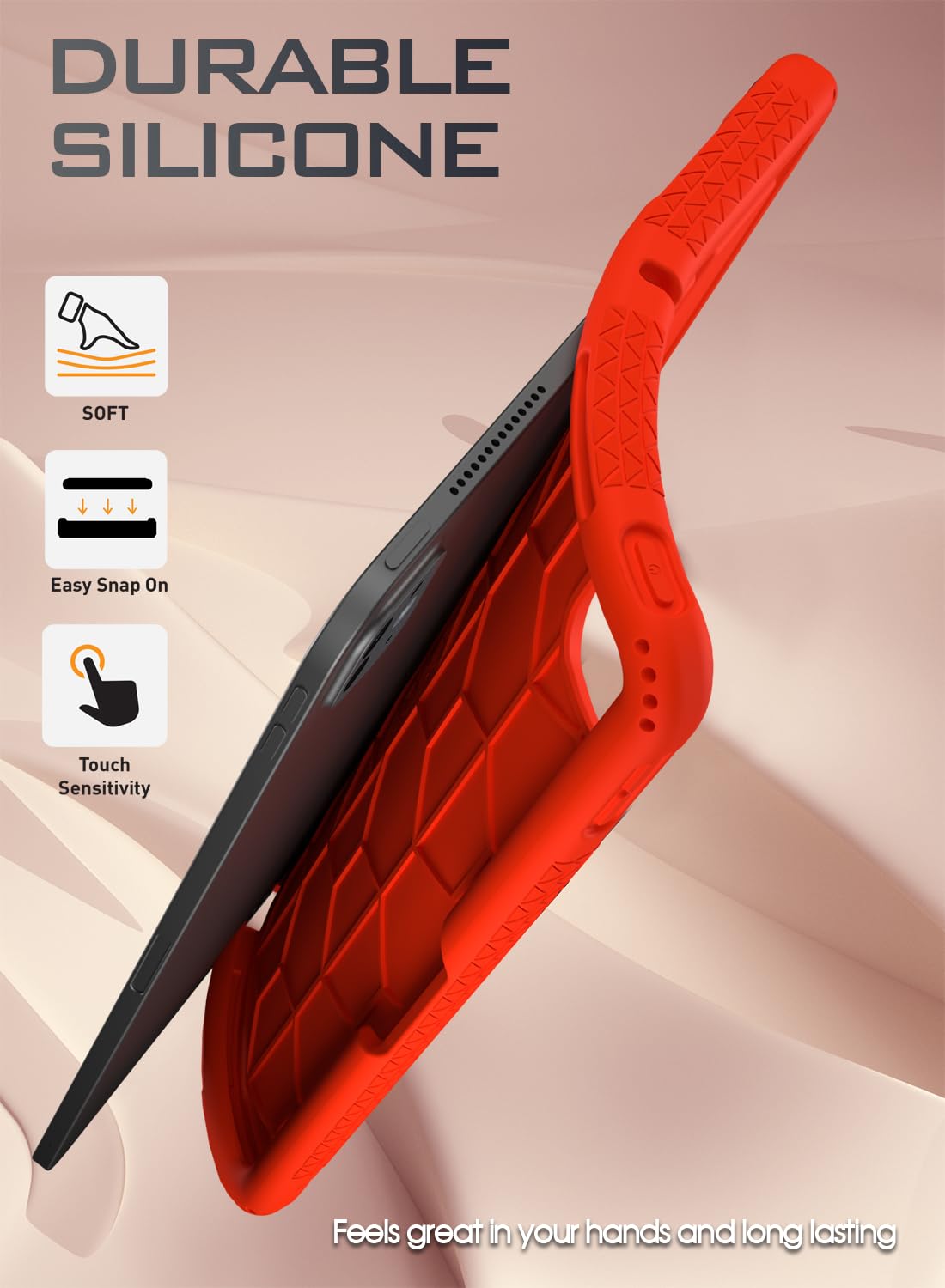 Poetic Turtleskin Case For Ipad Pro 11 Inch 2024 M4 5Th Gen, Heavy Duty Shockproof Rugged Kids Friendly Drop Protection Silicone Cover Case, Red