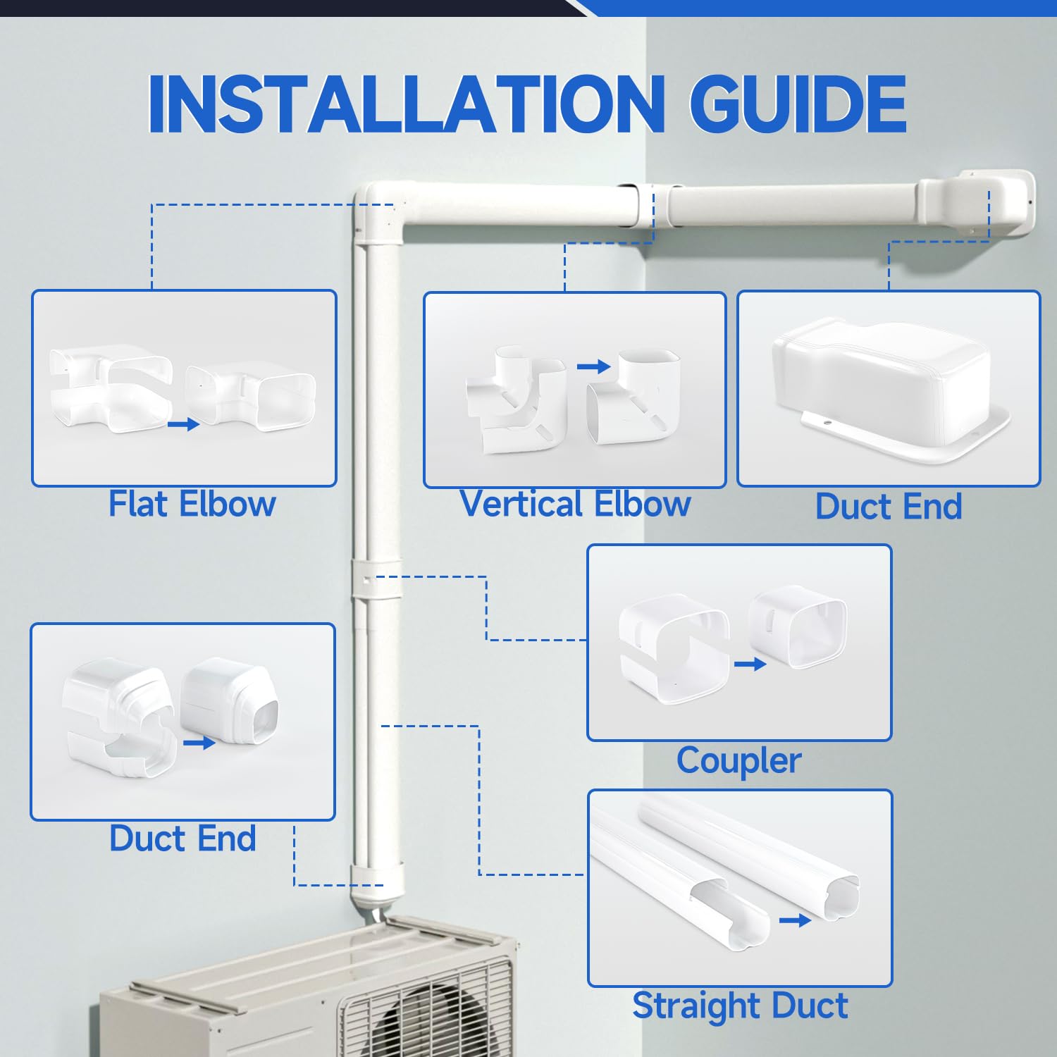 Cestluck 3'' 14 Ft Mini Split Line Set Cover, Pvc & Pp Line Cover Set Universal For Mini Split Ac & Central Ac