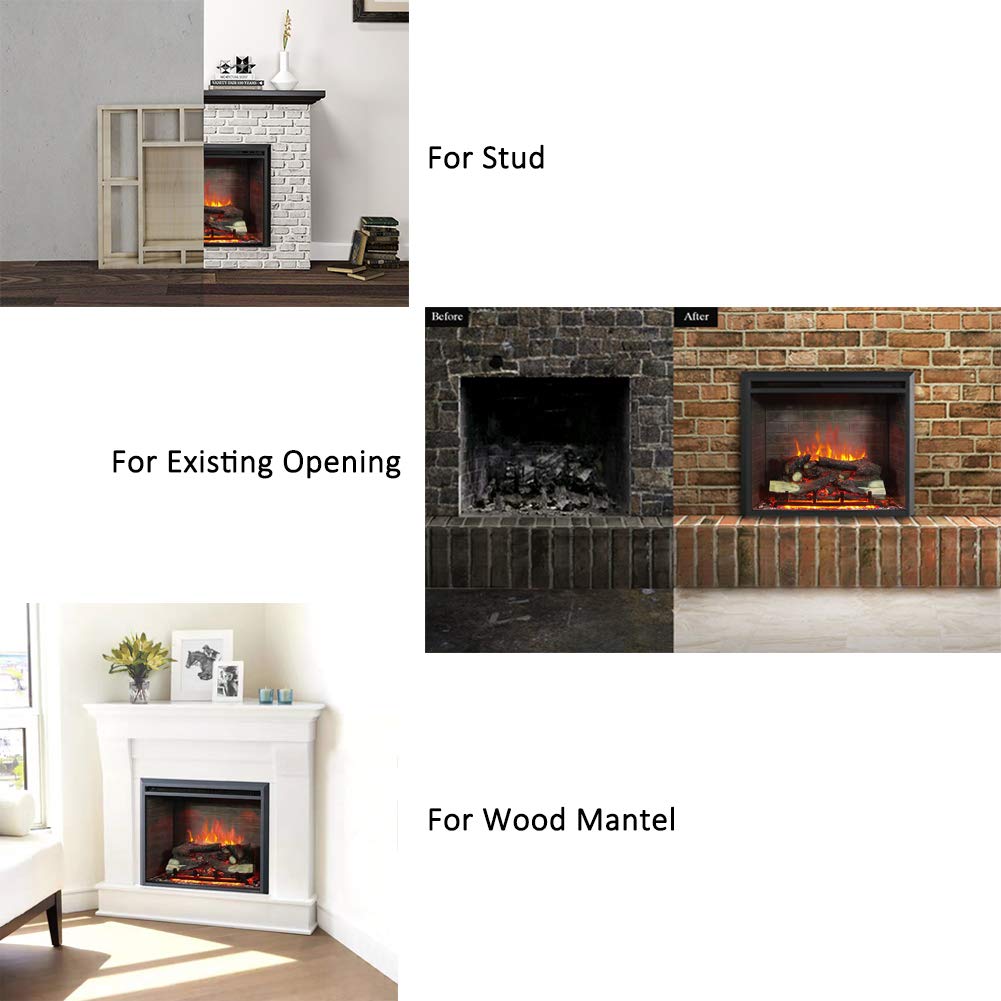 Richflame Gavin 26 Inches Electric Fireplace Insert With Log Speaker, Designed For Stud, Wood Burning Opening, Cabinet & Wood Ma