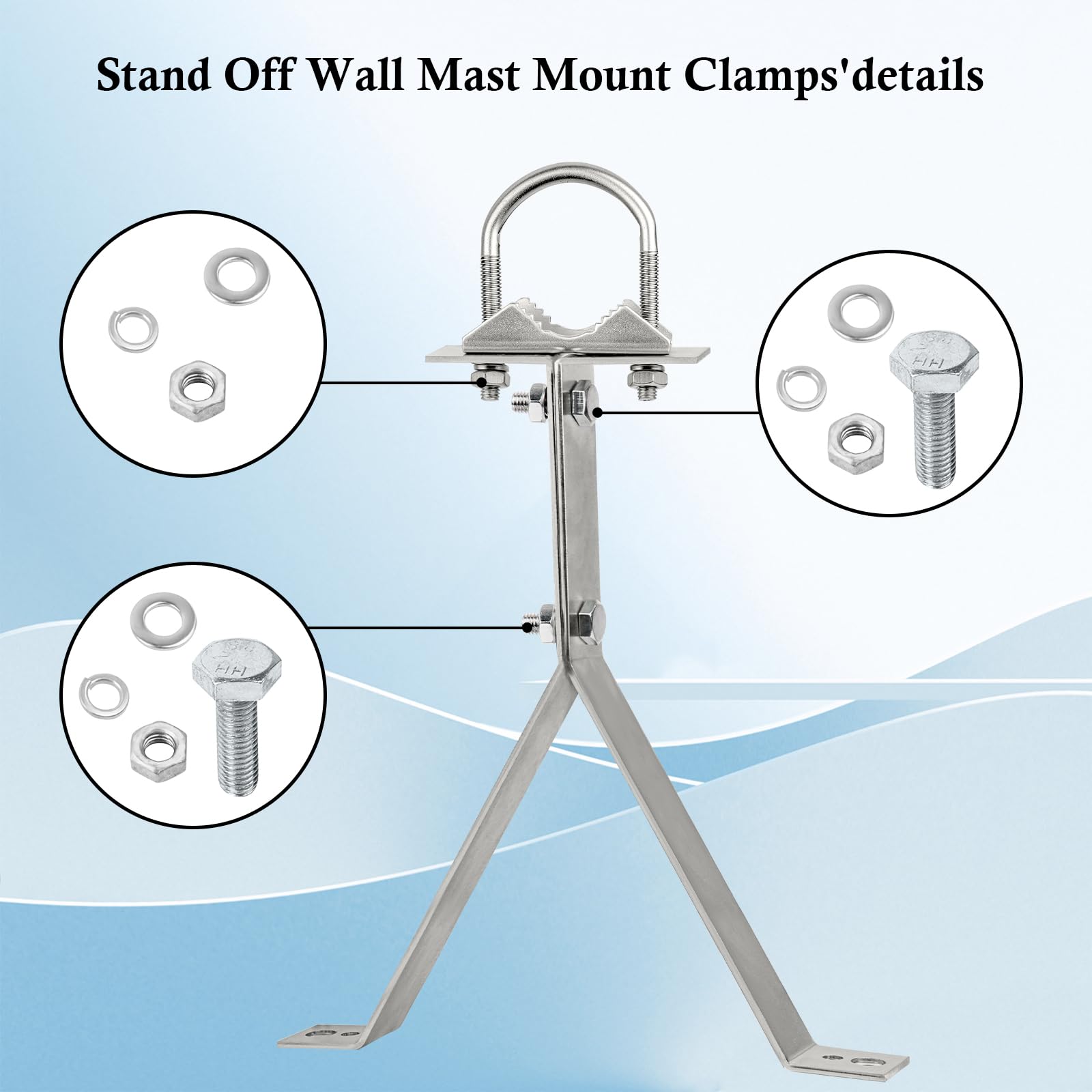 XRDS-RF Heavy-Duty 14-Inch Antenna Wall Mount Bracket for TV Antenna Mast (2-Leg + 2-Leg) - Windproof and Durable