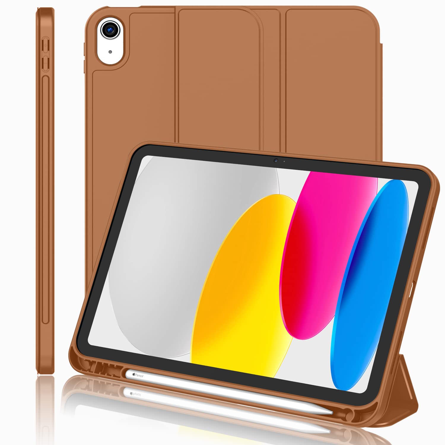 Imieet New Ipad 10.9 Inch Case 2022(10Th Gen) With Pencil Holder,Trifold Stand Smart Case With Soft Tpu Back,Auto Wake/Sleep(Bro