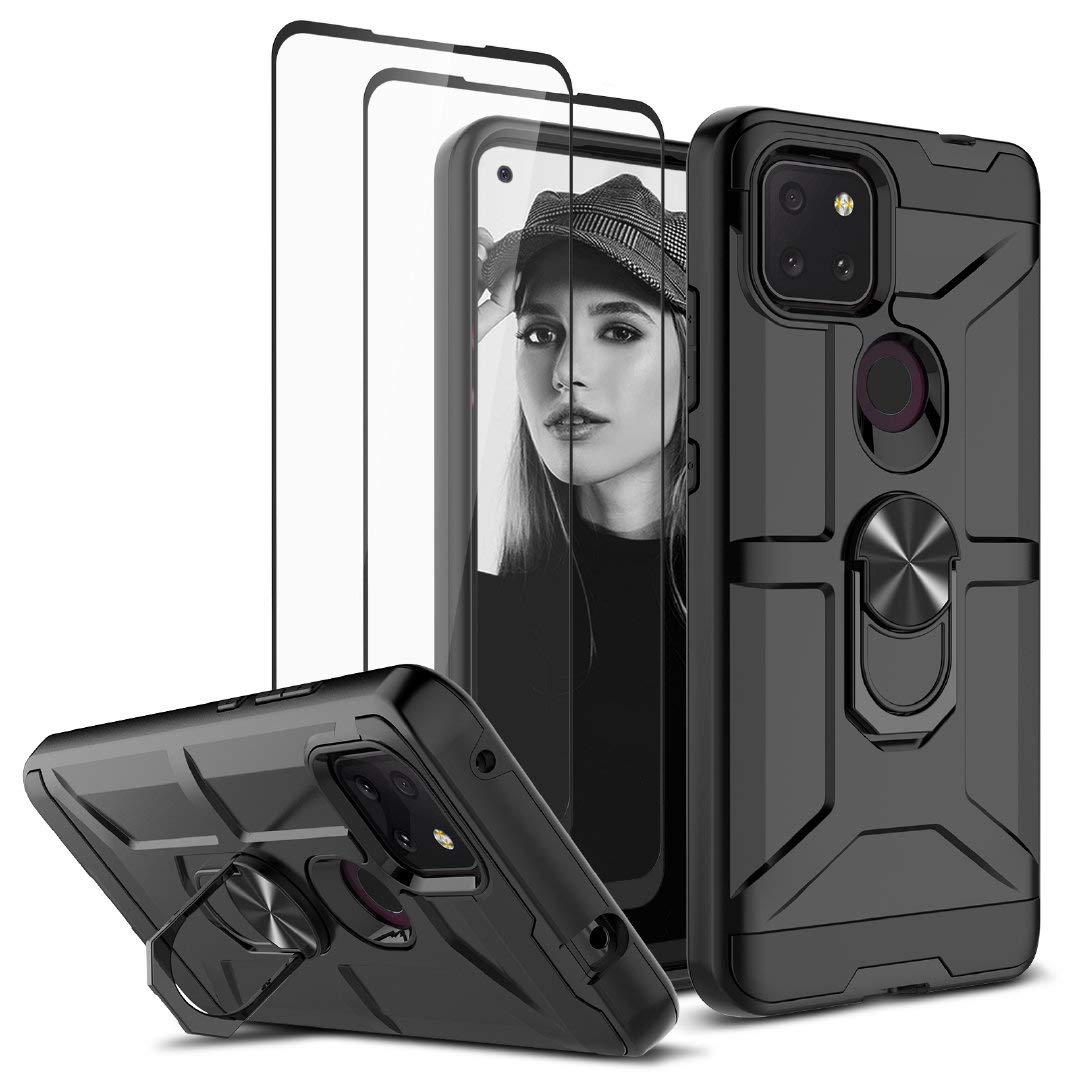 Jeylly for TCL Revvl 5G Case with [2 Pack Tempered Glass Screen Protector], 360 Degree Rotating Metal Ring Kickstand Hybrid Hard