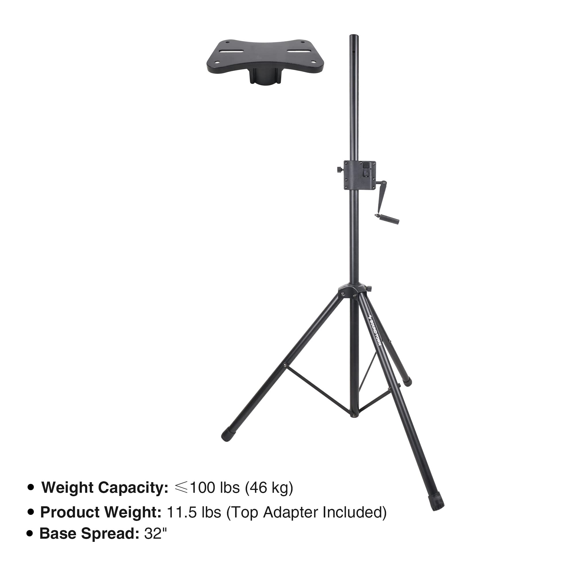 Sound Town 2-Pack Crank-Up Adjustable Height Tripod Speaker Stands (48-78) With Carry Bags, Pole-Mount Adapter Brackets, 100 Lb