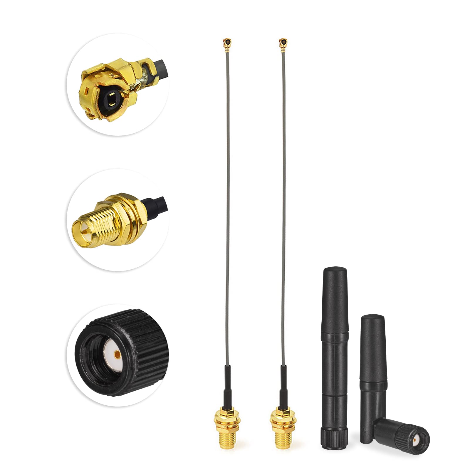 Eightwood Dual Band Small Wifi Antenna 2.4Ghz 5Ghz Rp Sma Male Antenna With U.Fl Ipx To Rp Sma Female Cable 6In (4 Pack) For Min