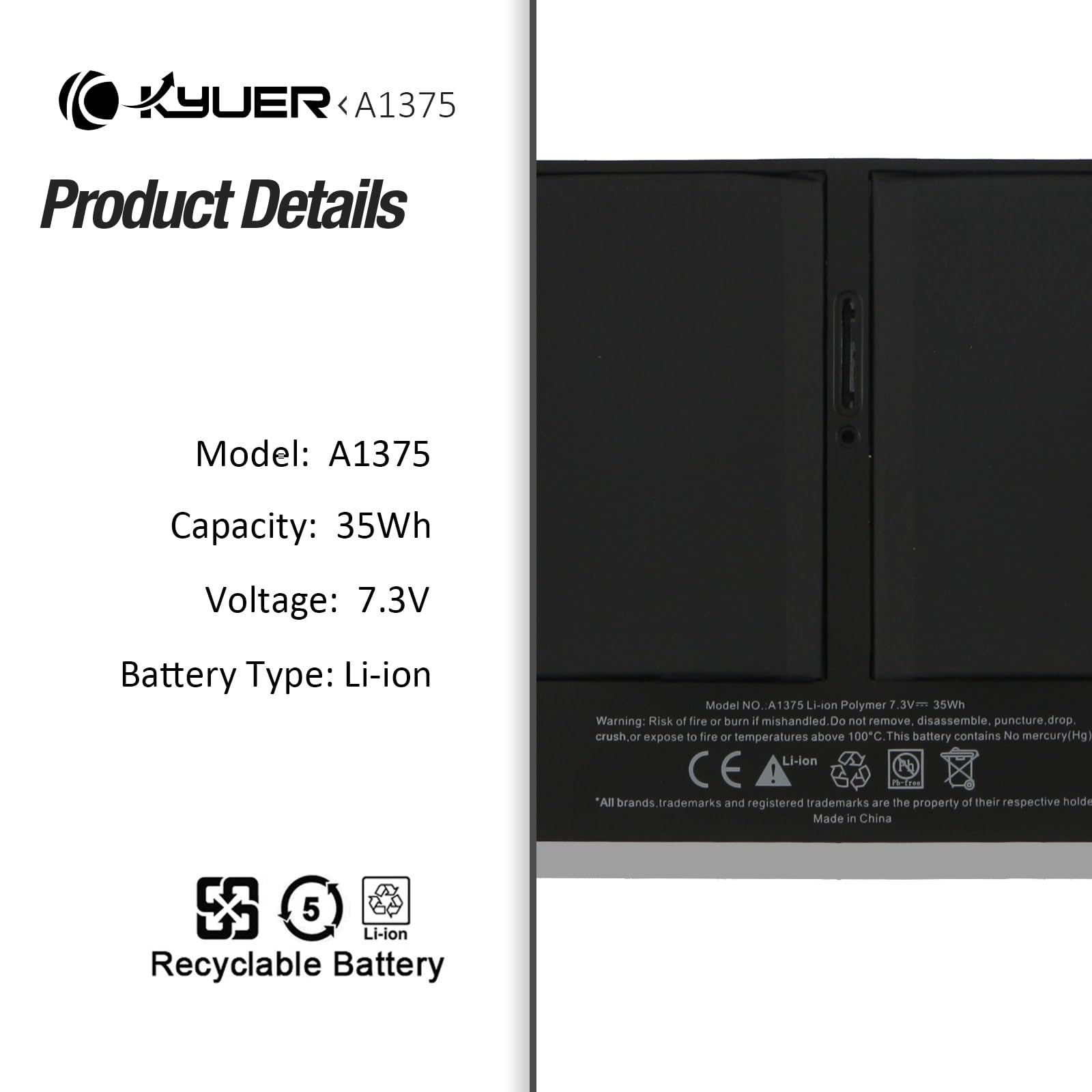Angwel Replacement Laptop Battery For Apple A1375 A1370 (Only For Late 2010 Version) Macbook Air 11'' With Two Free Screwdrivers