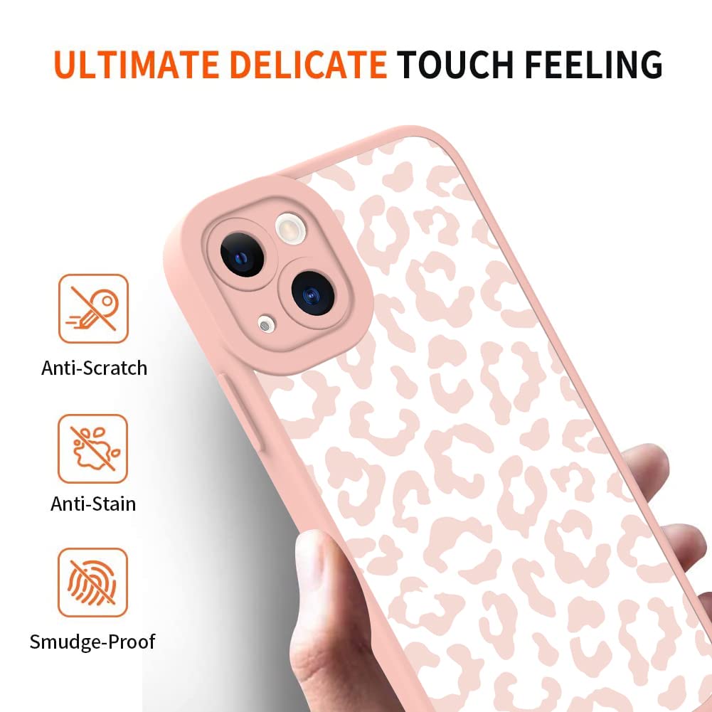 Ziye For Iphone 13 Case Pink Leopard Pattern Phone Case With Camera Protection,Tpu Silicone Rubber Protective Cover Cheetah Desi