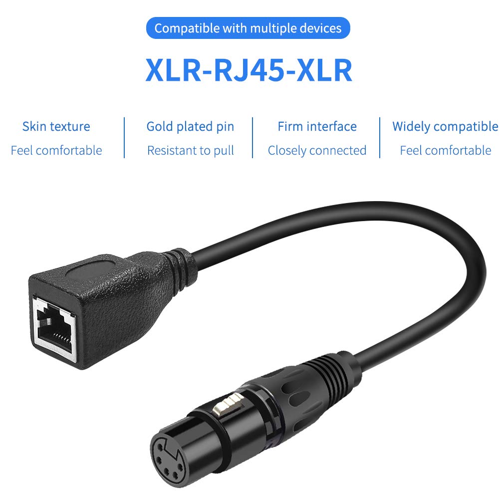 Siyear Xlr 5 Pin Rj45 Adapter Cable Xlr 5 Pin Male To Rj45 & Xlr 5 Pin Female To Rj45 Female Dmx Ethernet Adapter Converter Cabl