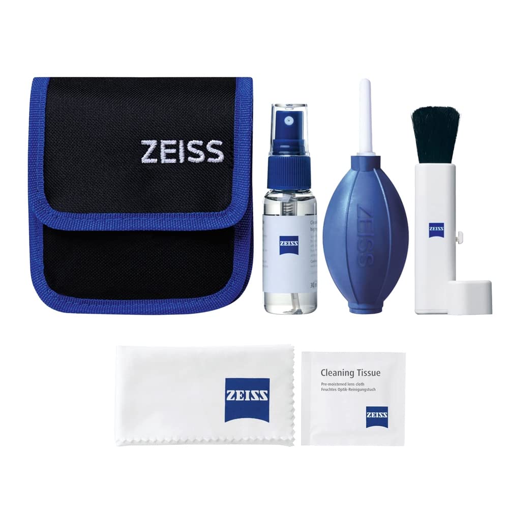 Zeiss Lens Cleaning Kit With 1 Oz Bottle Lens Cleaning Fluid, 10 Moistened Wipes, Cleaning Brush, Air Blaster, Microfiber Cloth,