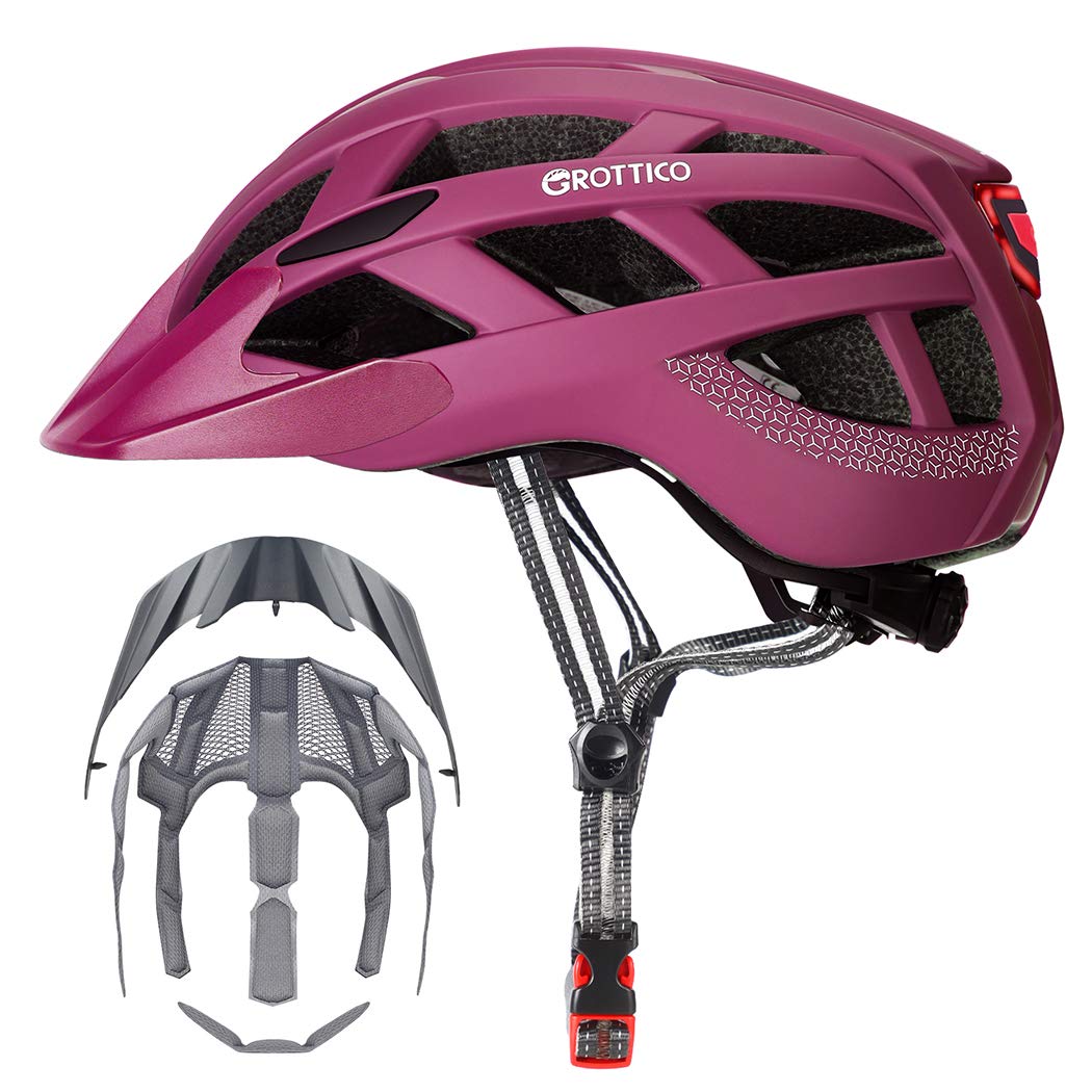 Adult Men Women Bike Helmet With Light   Mountain Road Bicycle Helmet With Replacement Pads  Detachable Visor