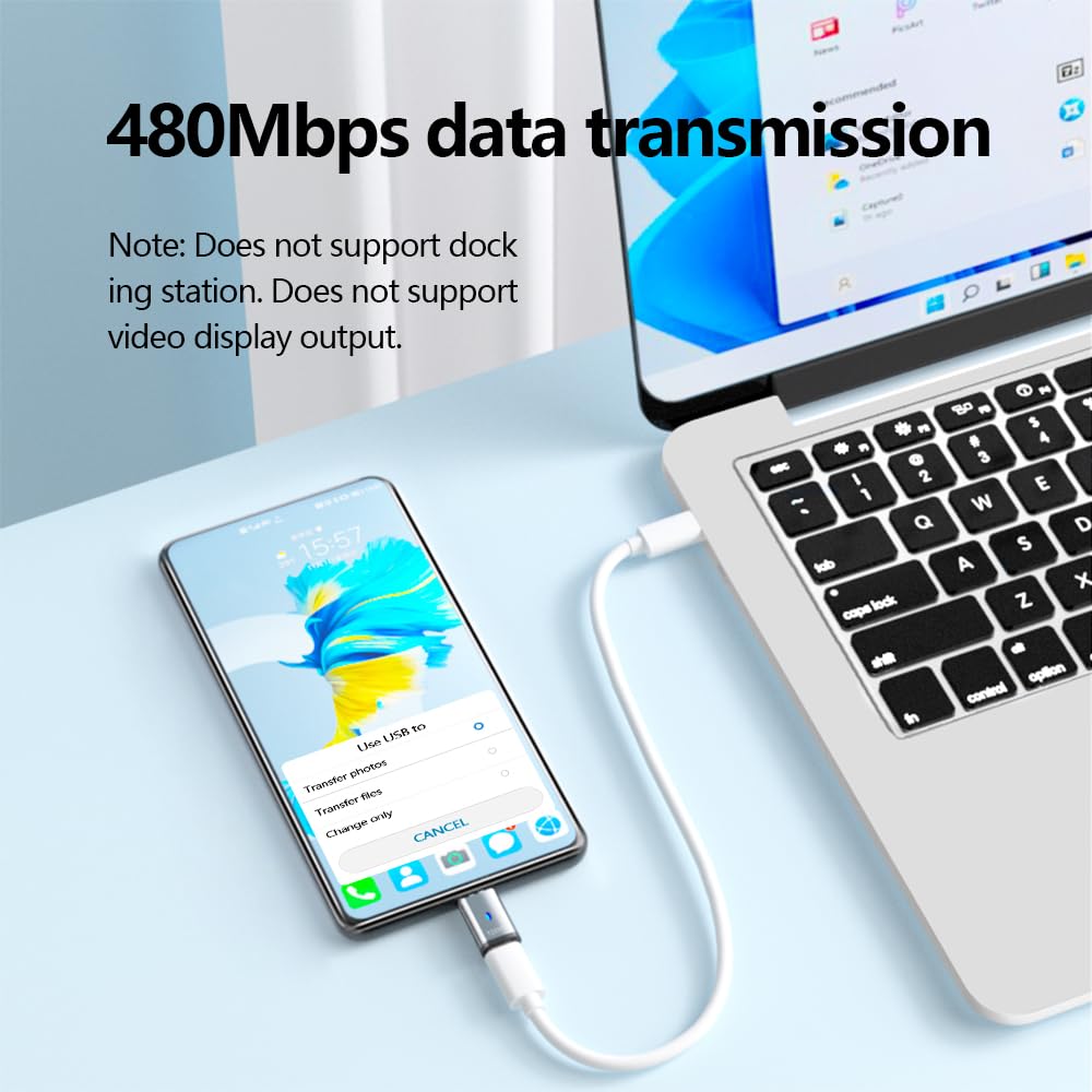 Sheeast Magnetic Usb C Adapter Right Angle 100W + Usb C Magnetic Adapter Straight White Fast Charging 5Pin 480Mbps Data Transmis