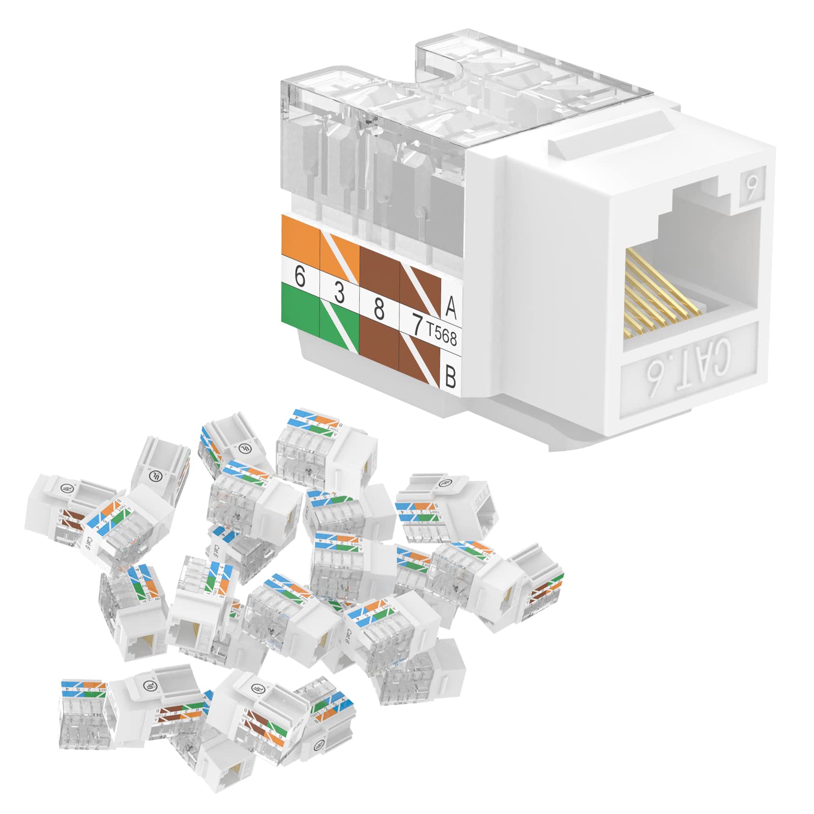 Vcelink Rj45 Cat6 Keystone Jacks Ul Listed Slim Profile, 10 Pack Ethernet Punch Down Keystone Utp, 90 Degree Modular Keystone Co