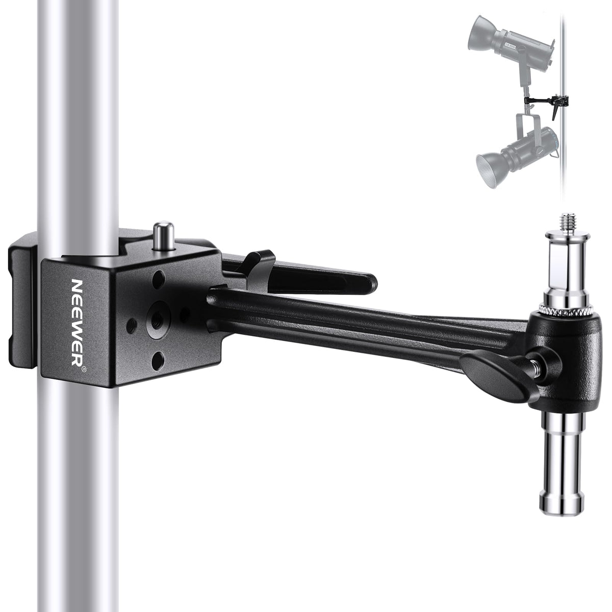 Neewer Super Clamp With 6 Extension Arm, 5/8 Stud, 2.4 Jaw Grip Heavy Duty Crab Pole Clamp For Round Pipe Flat Surface,For Photo