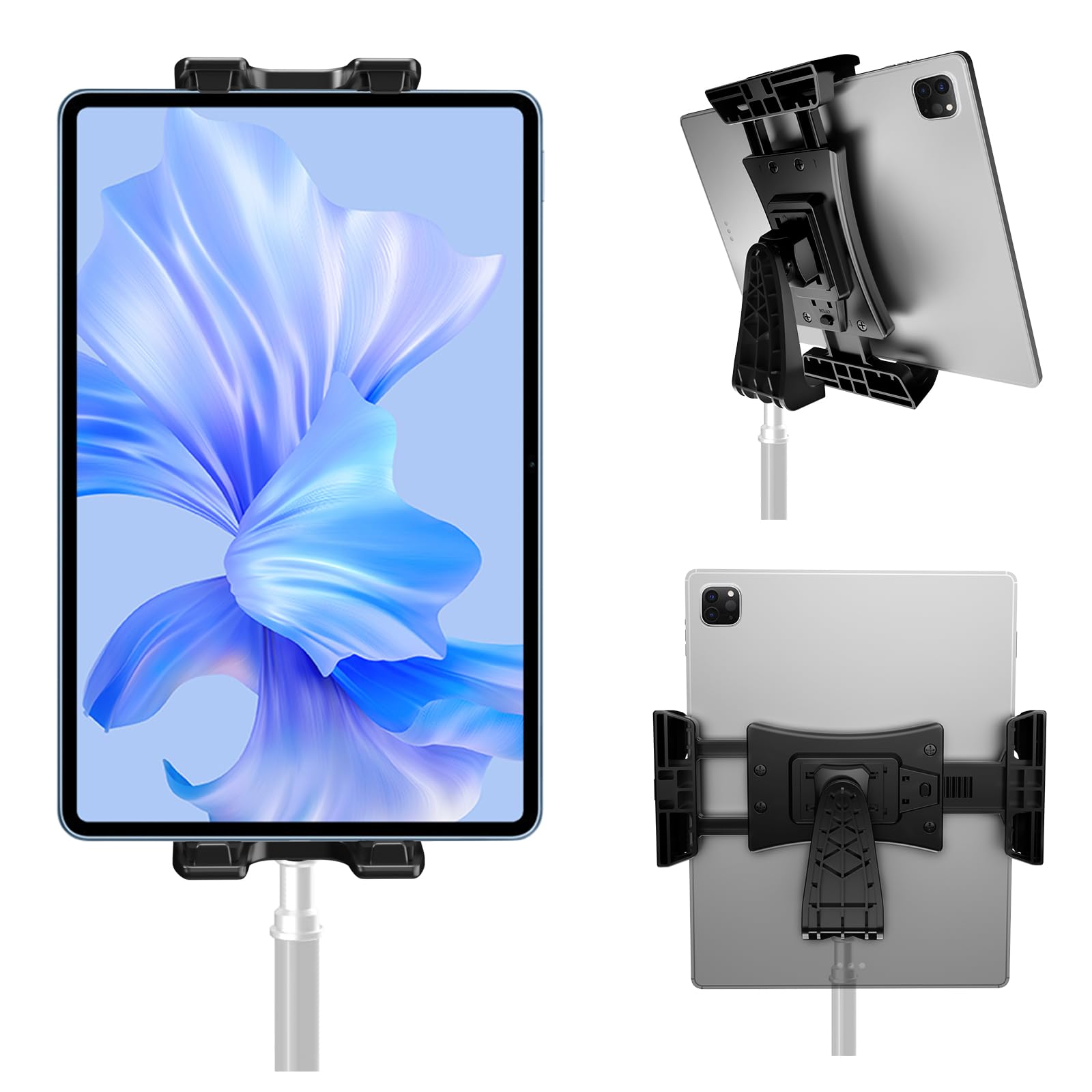 Tablet Tripod Mount Adapter 360 Degree Rotatable Universal, Tablet Clamp Holder For Tripod, Selfie Stick, Monopod, Compatible Wi