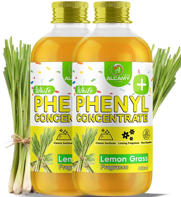Aaal Disinfectant White Phenyl Concentrate Liquid 800 Ml | Makes 16 To 20 Litre Of Thick White Phenyl | Lemon Grass (400Ml X 2)