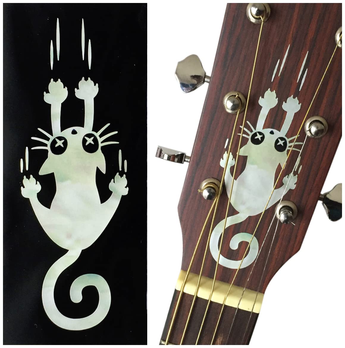 ?????(Jockomo) Inlay Cat Guitar And Bass Musical Instruments Sticker/Decal (B 300Rc Wt)