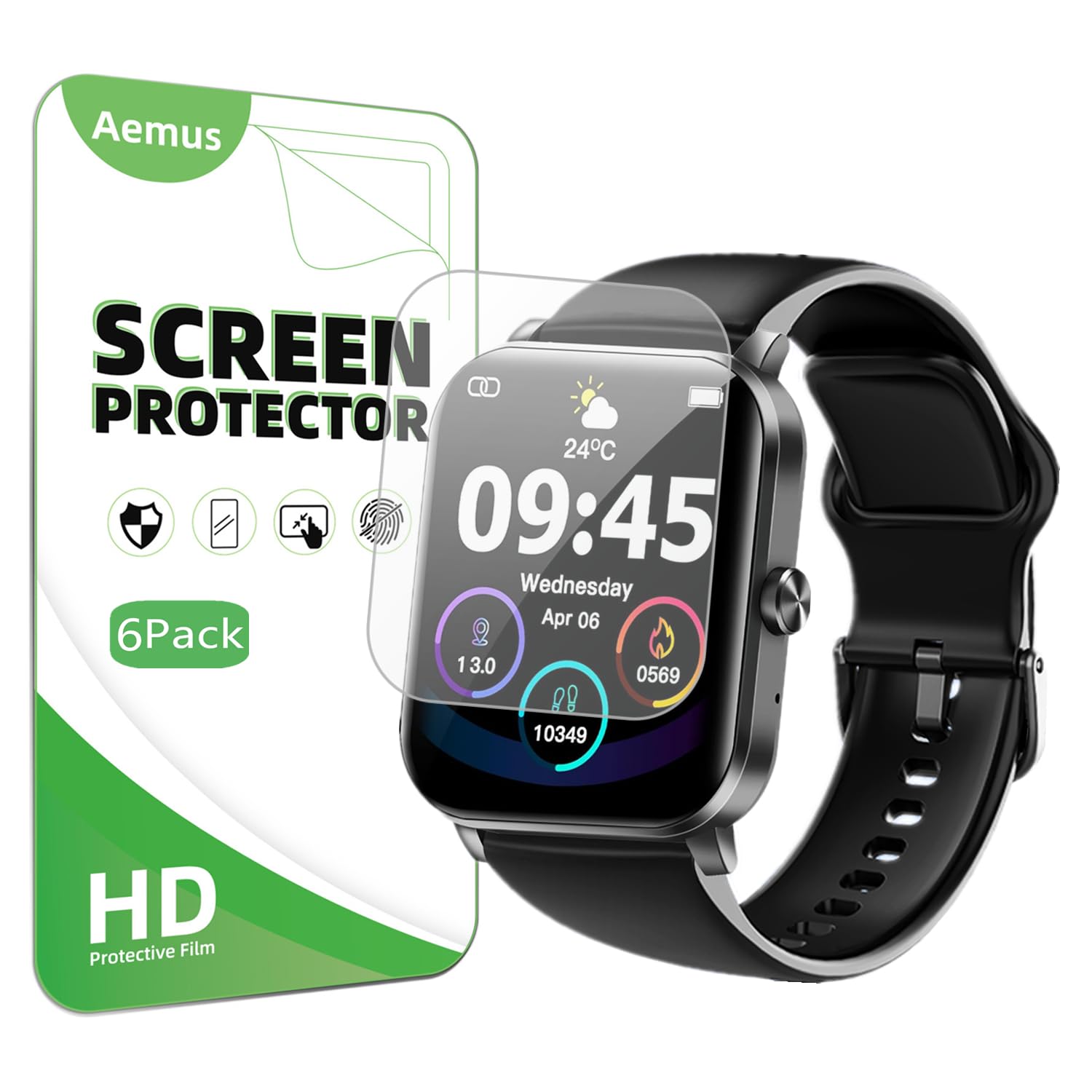Aemus Screen Protector Compatible For Qonbink L70 Smart Watch 1.85'' (6 Pack) Clear Tpu Soft Film, Compatible For Jacoosa Fitnes