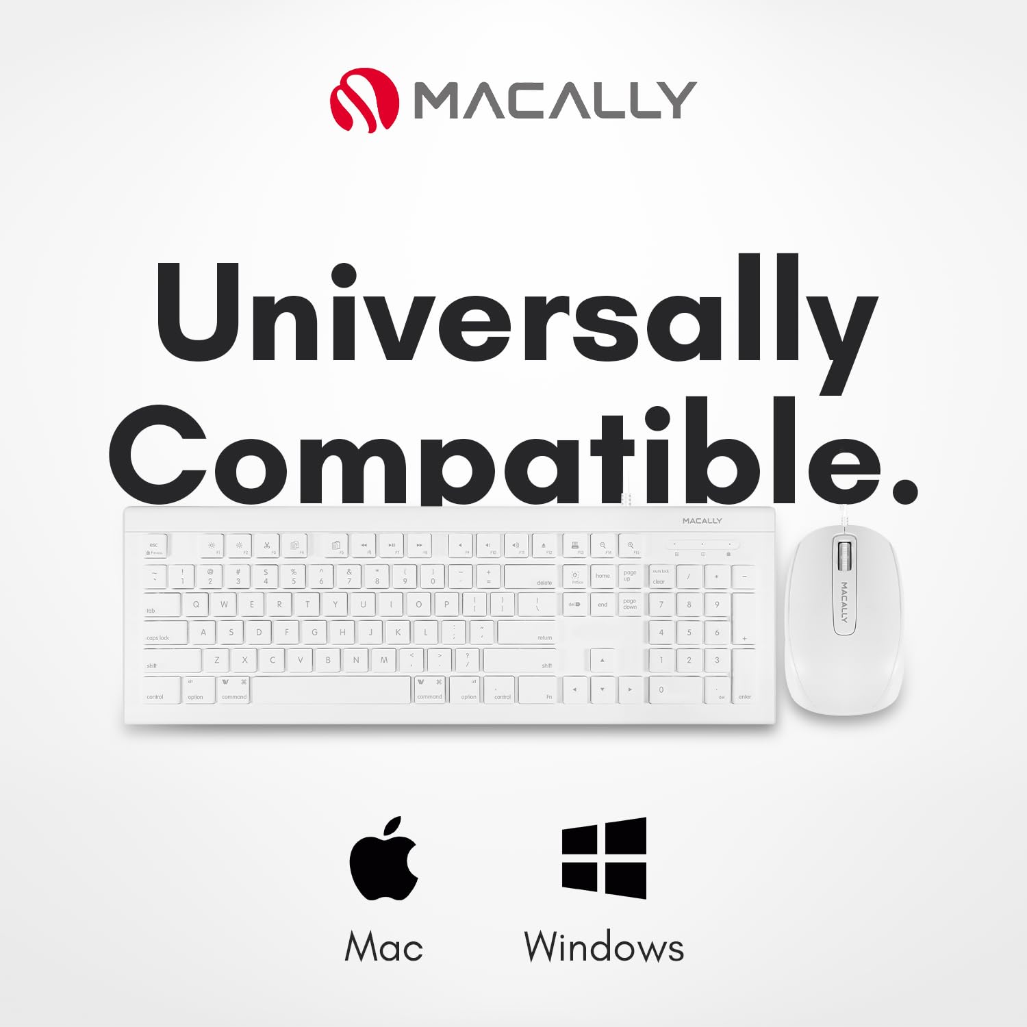 Macally 104 Key Usb Wired Keyboard And Mouse Combo With Apple Shortcut Keys For Mac, Imac, Macbook, And Windows Pc (Mkeyecombo),